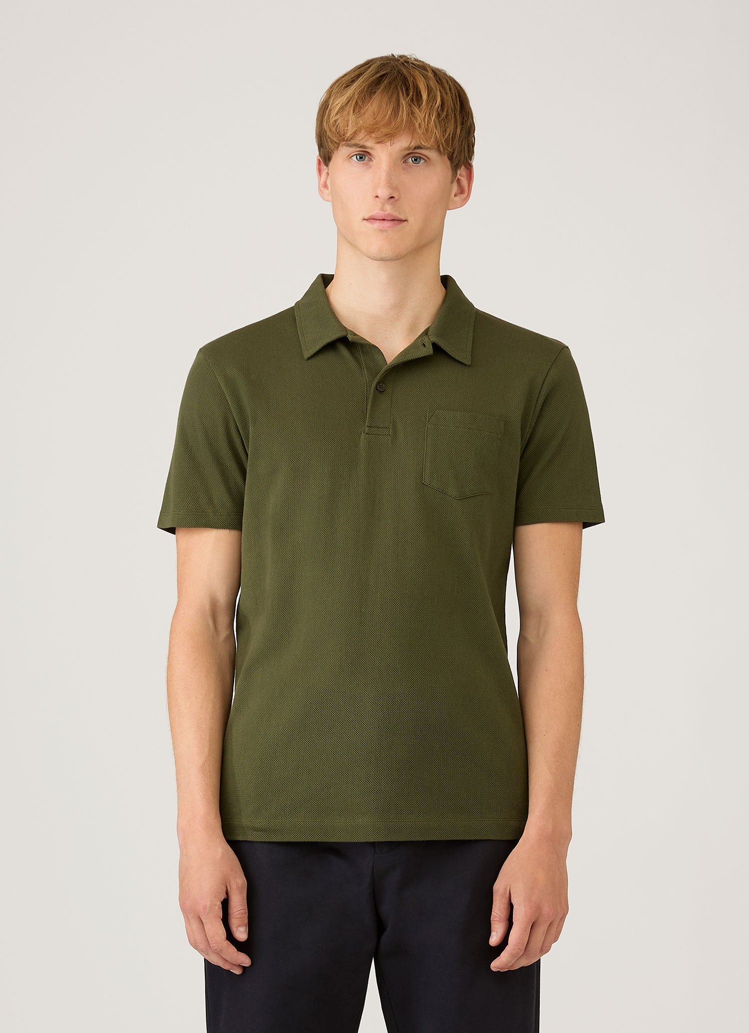 Men's Riviera Polo Shirt in Deep Olive | Sunspel