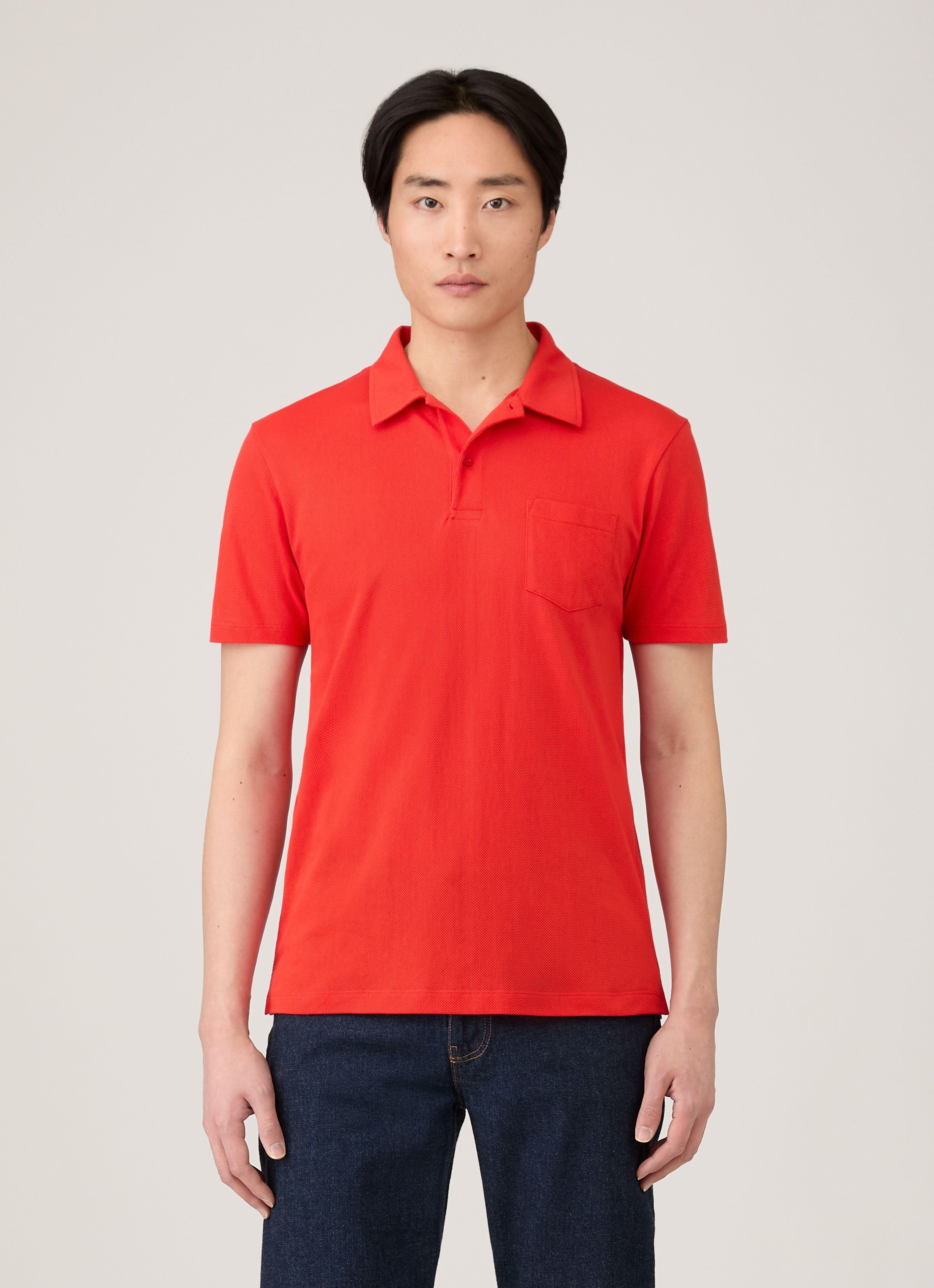 Men's Riviera Polo Shirt in Bright Red | Sunspel