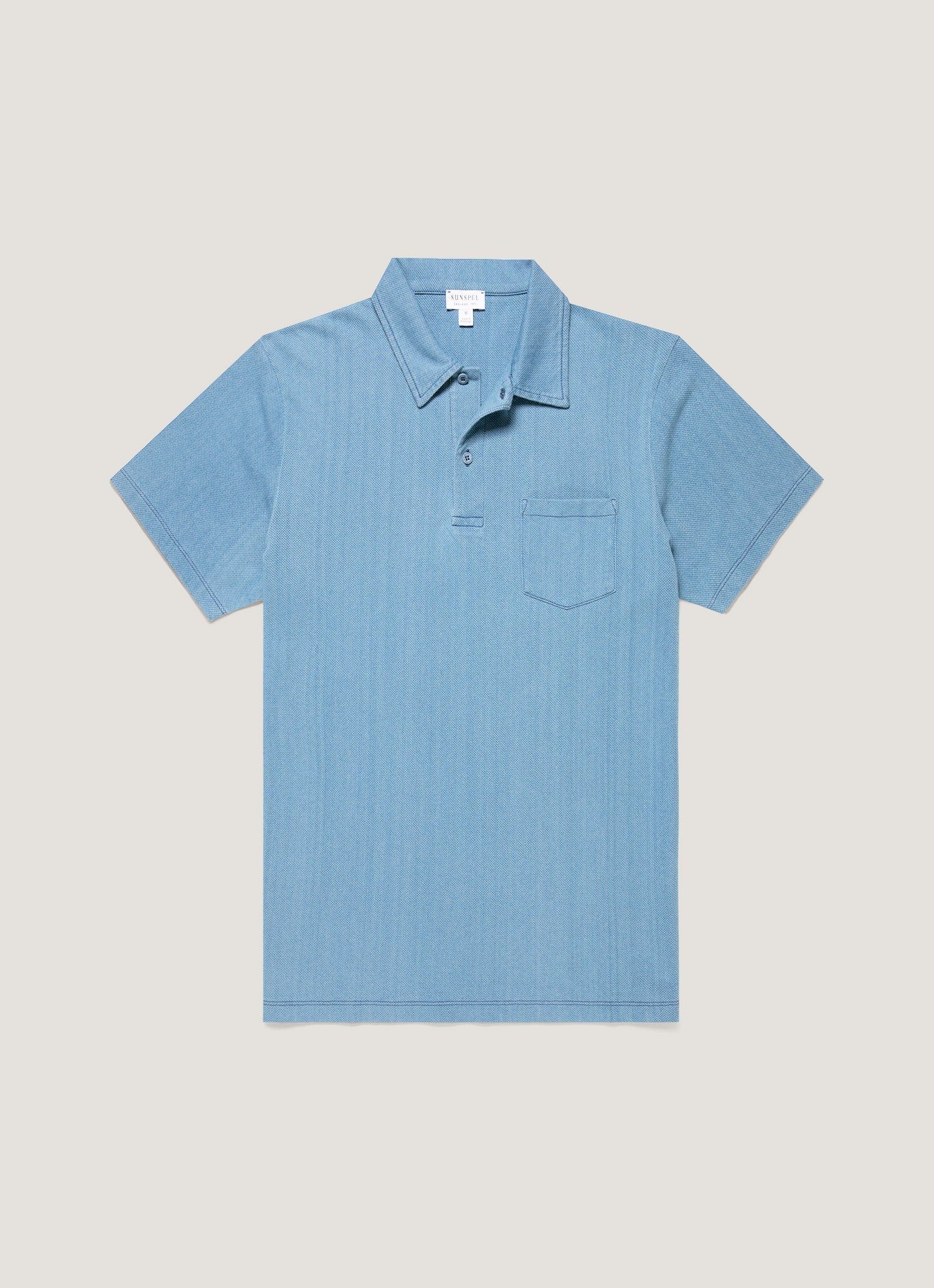 Men's Riviera Polo Shirt in Mid Indigo Wash | Sunspel
