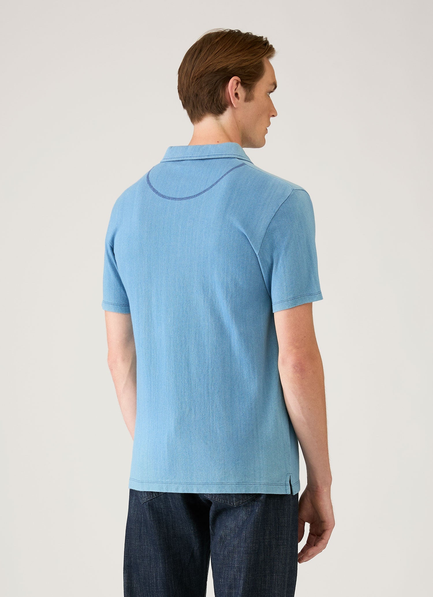 Men's Riviera Polo Shirt in Mid Indigo Wash | Sunspel