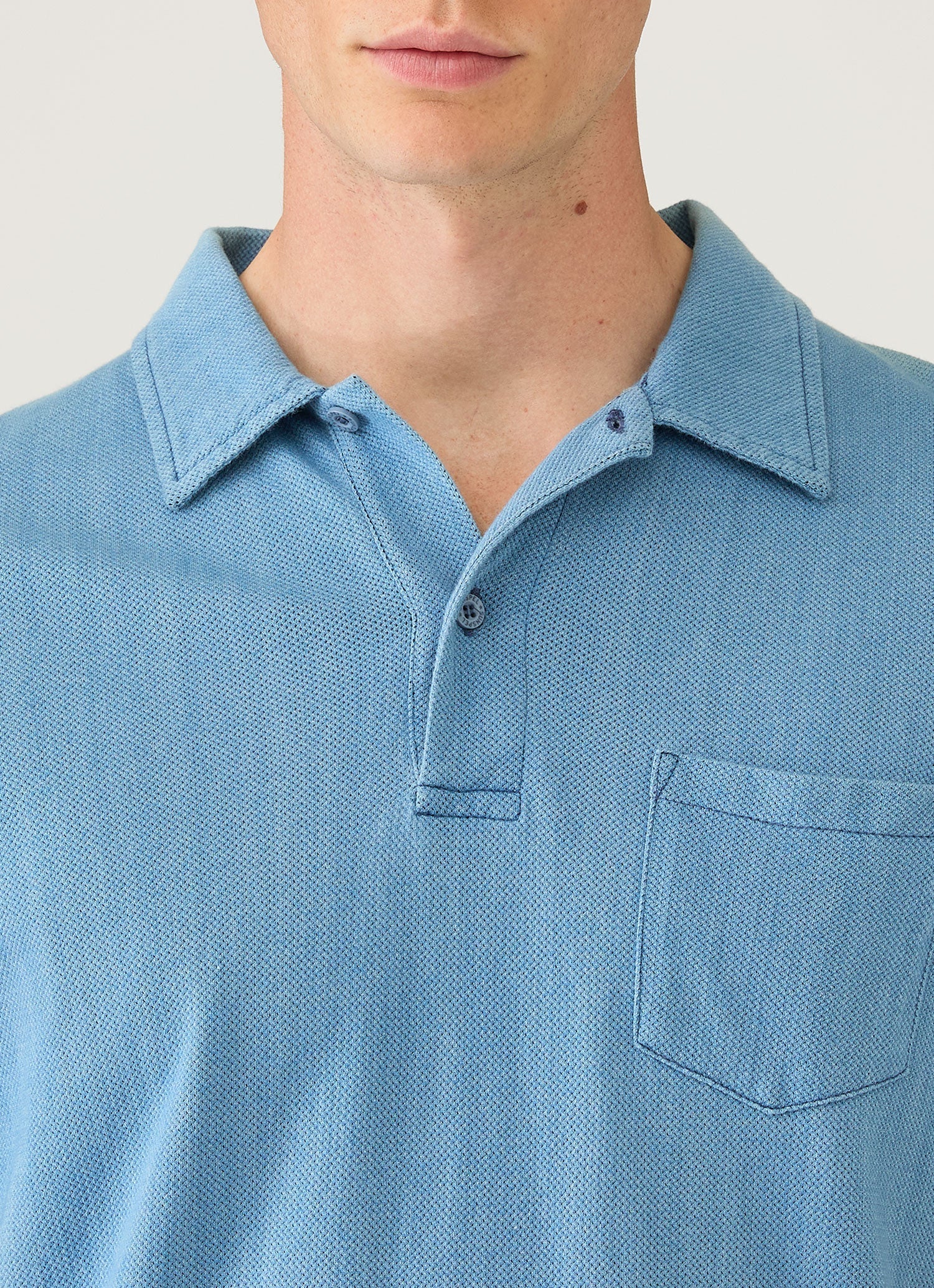 Men's Riviera Polo Shirt in Mid Indigo Wash | Sunspel