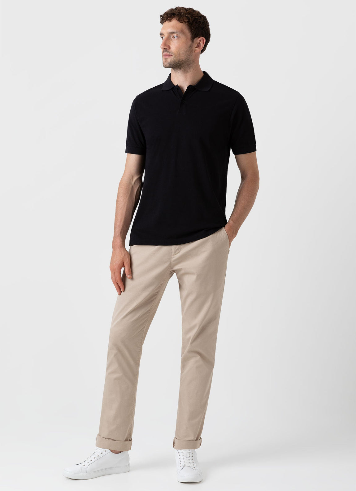 Men's Piqué Polo Shirt in Black | Sunspel
