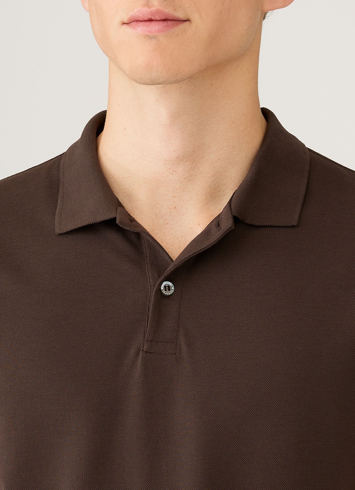 Men's Piqué Polo Shirt in Dark Chocolate | Sunspel