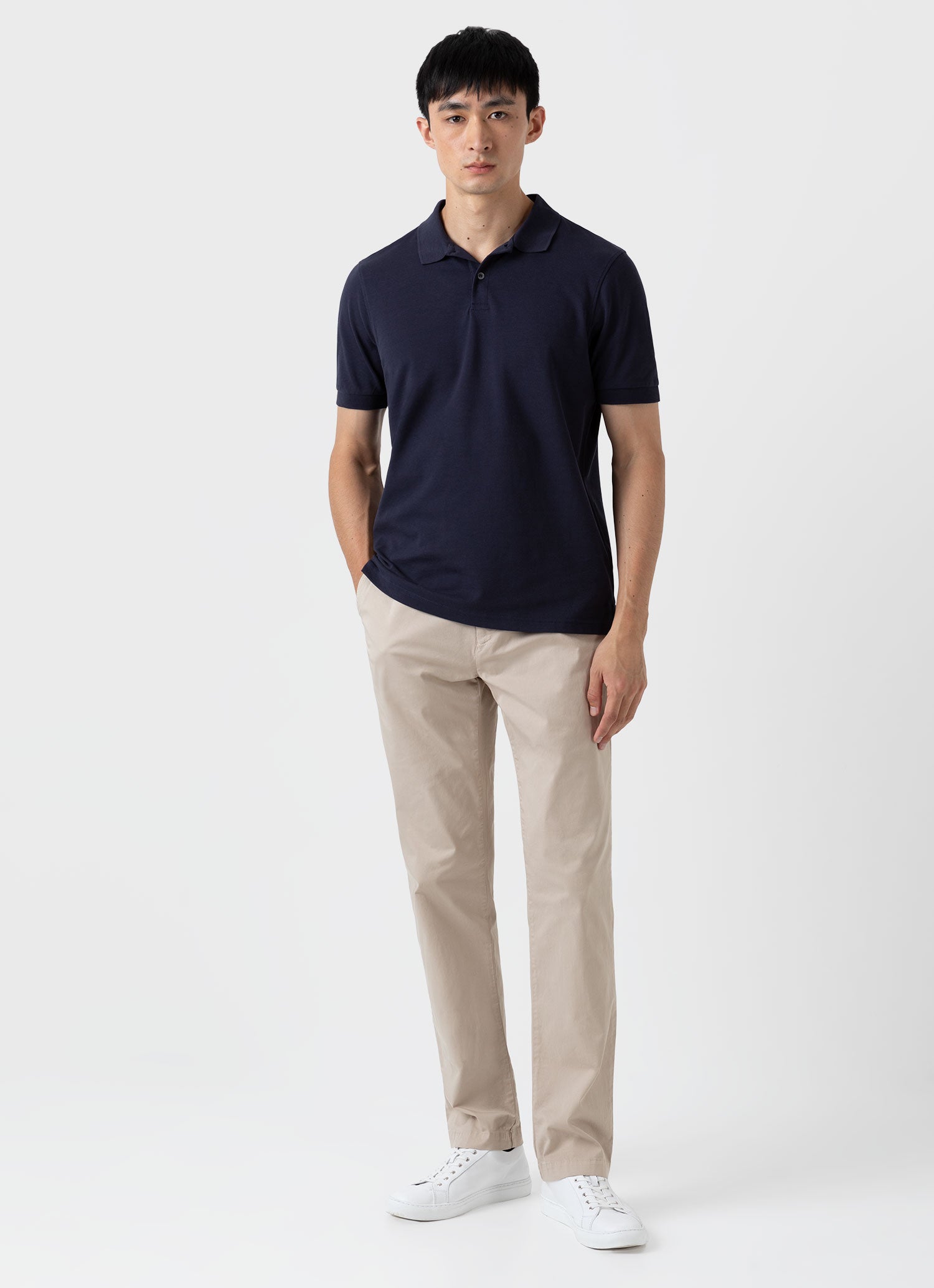 Men's Piqué Polo Shirt in Navy | Sunspel