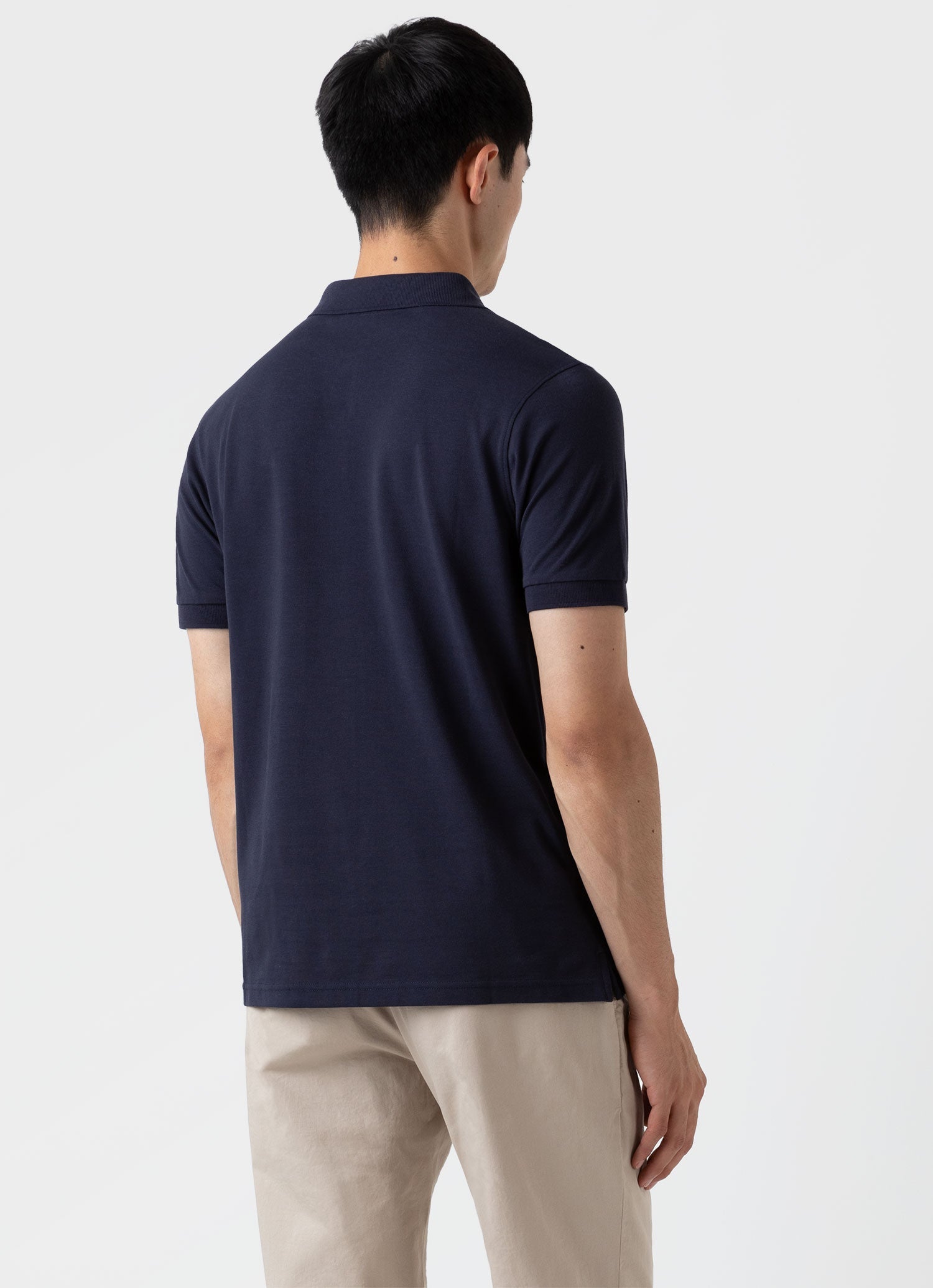 Men's Piqué Polo Shirt in Navy | Sunspel