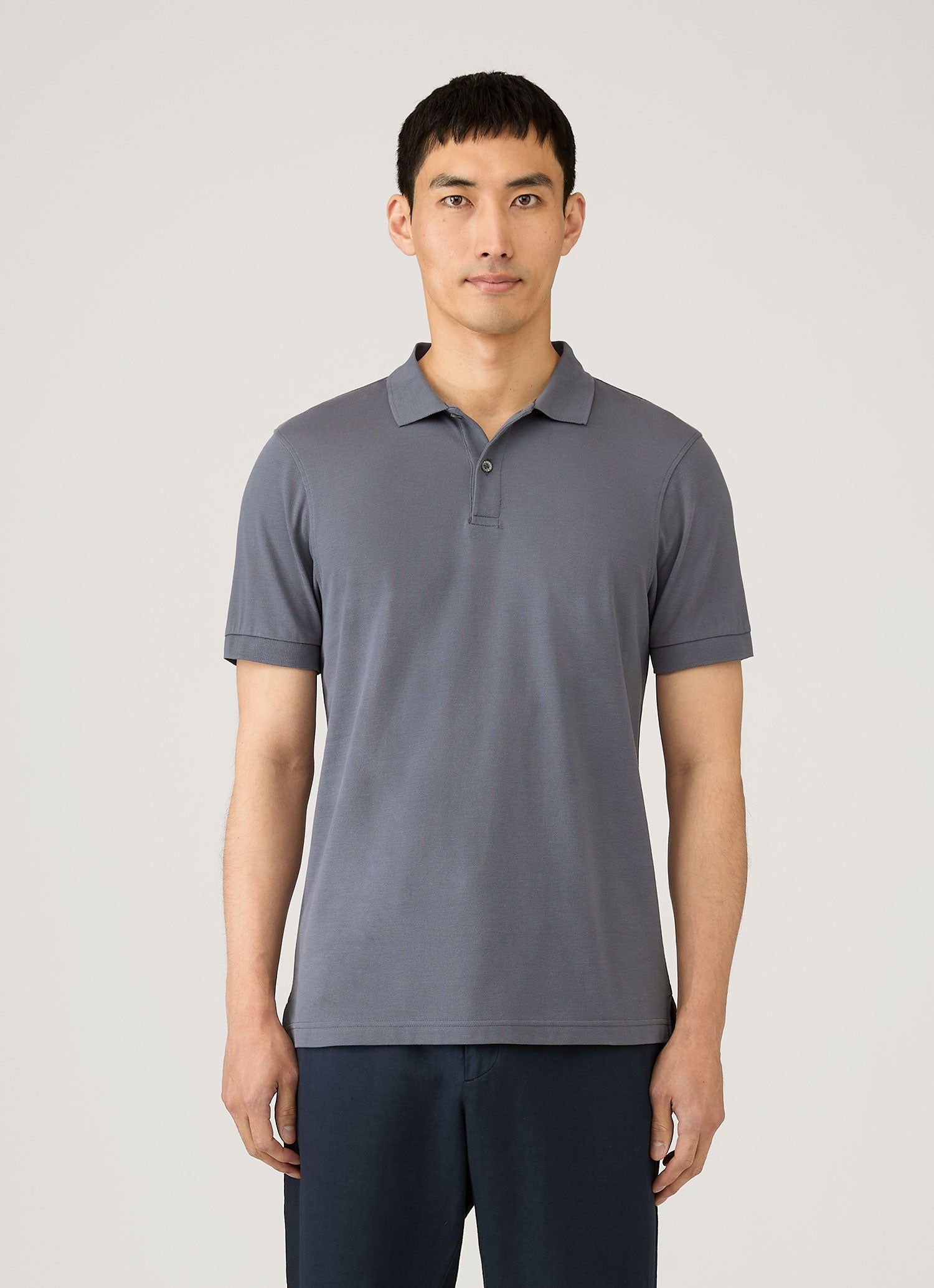 Men's Piqué Polo Shirt in Slate Blue | Sunspel
