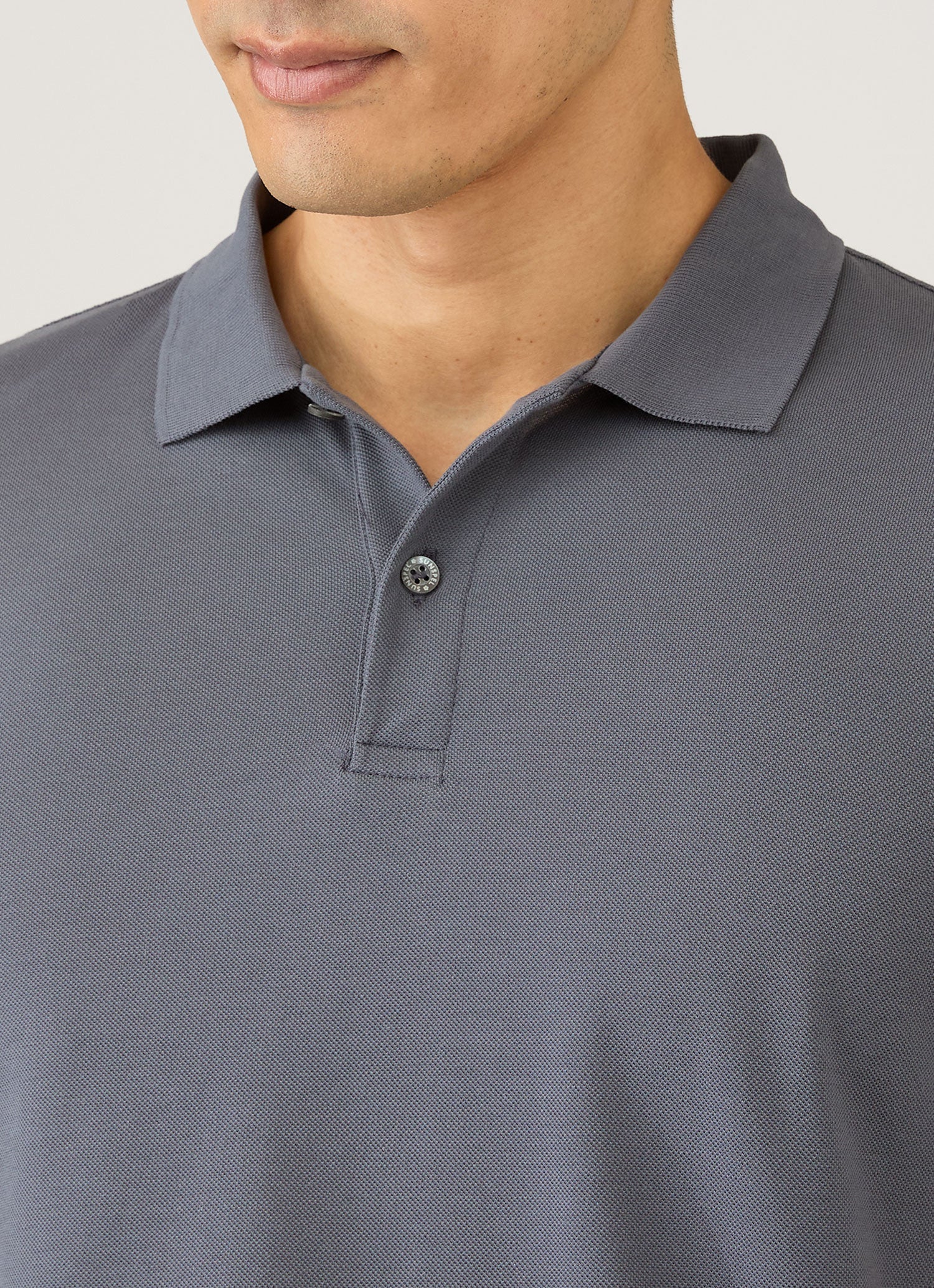 Men's Piqué Polo Shirt in Slate Blue | Sunspel
