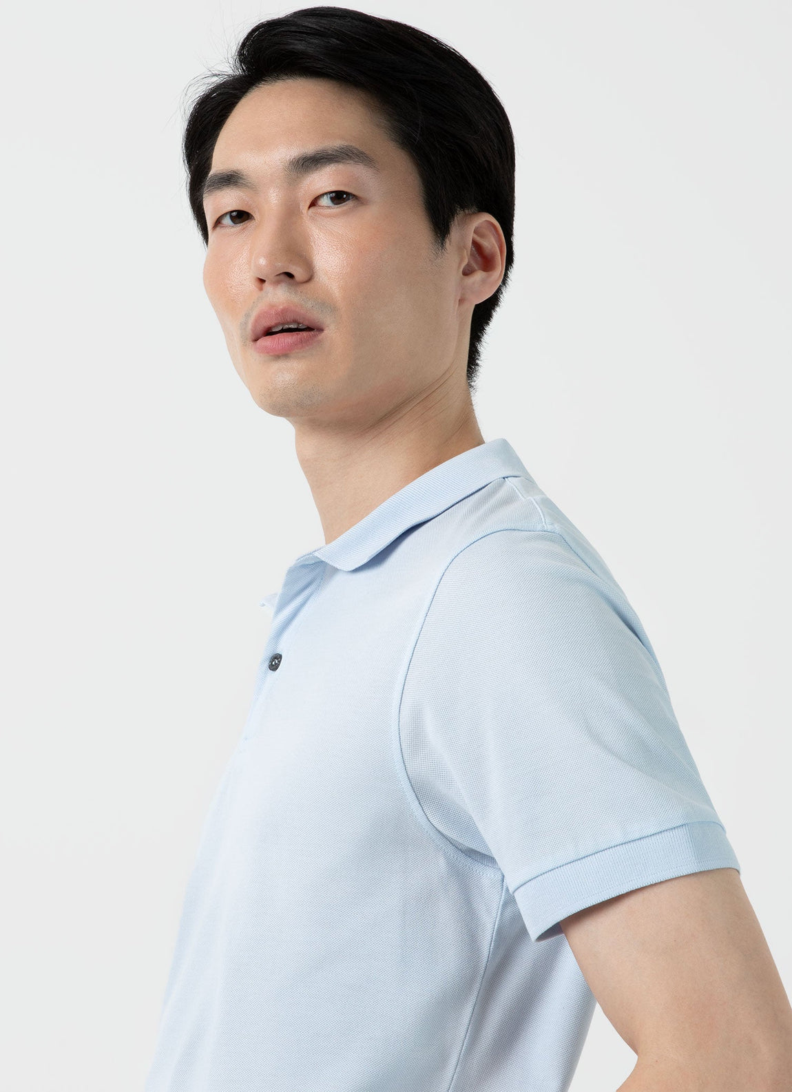 Men's Piqué Polo Shirt in Light Blue | Sunspel