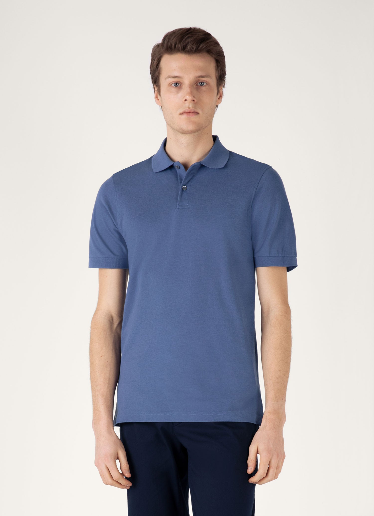 Men's Piqué Polo Shirt in Soft Denim | Sunspel