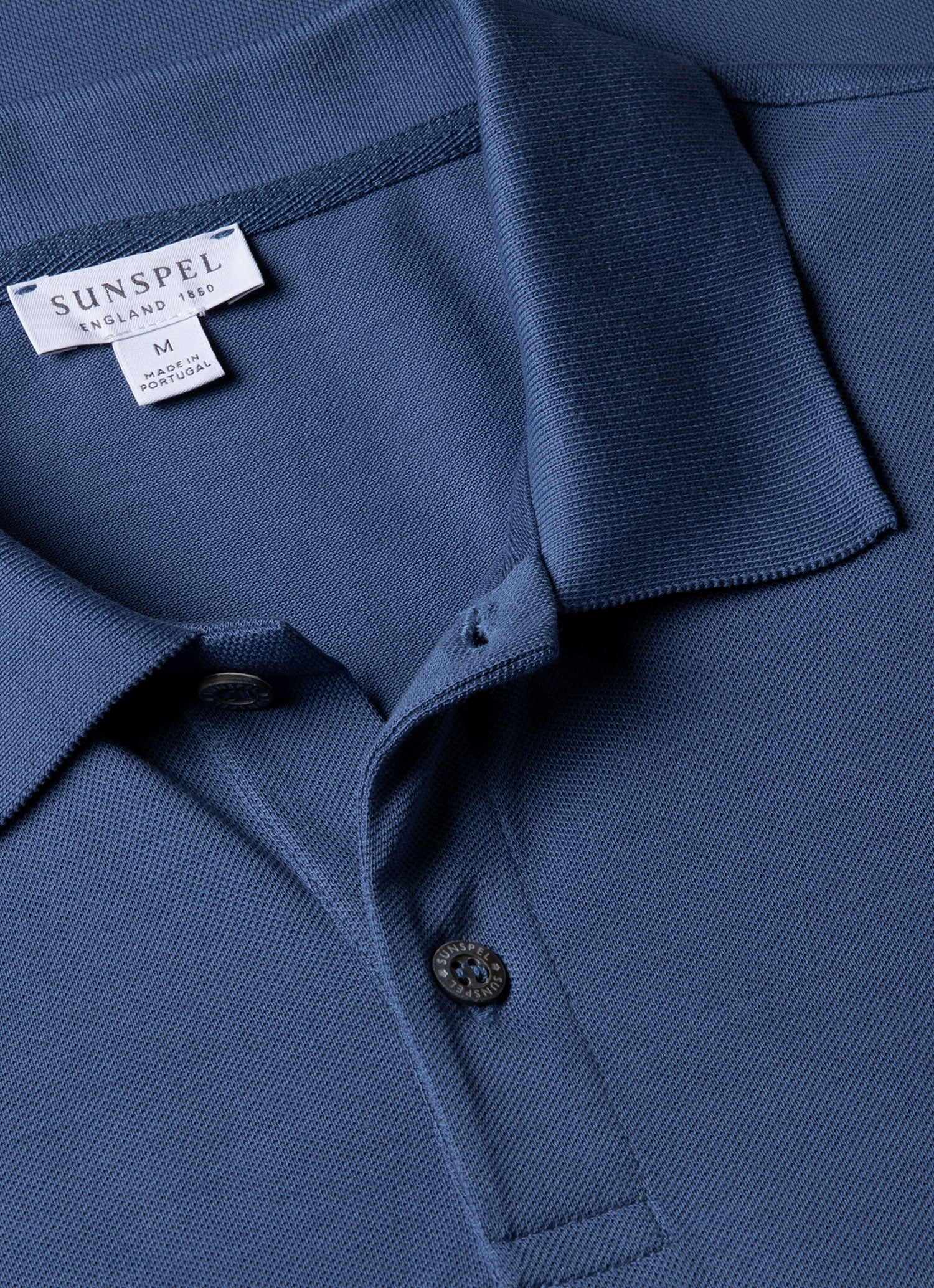 Men's Piqué Polo Shirt in Soft Denim | Sunspel