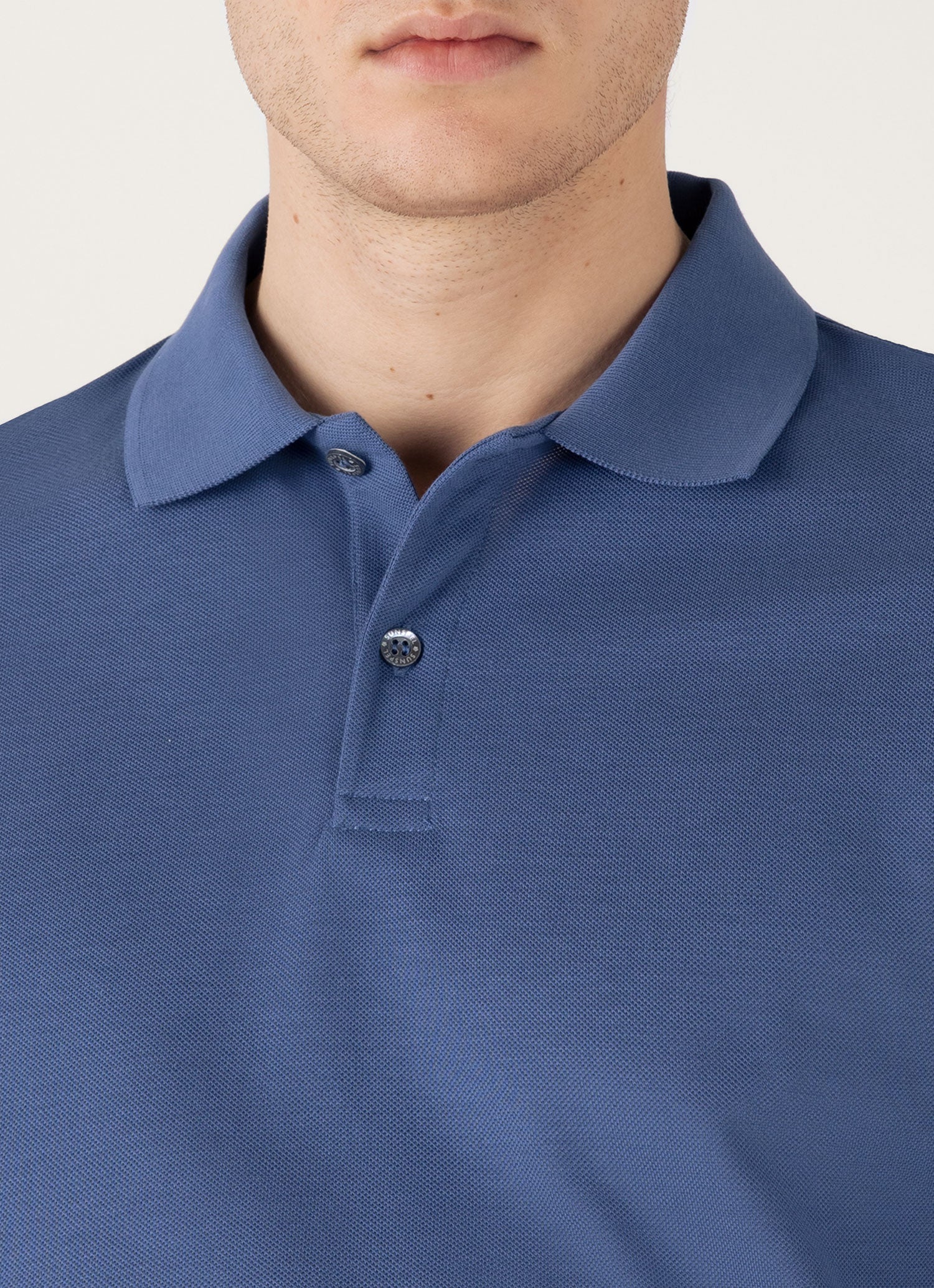 Men's Piqué Polo Shirt in Soft Denim | Sunspel