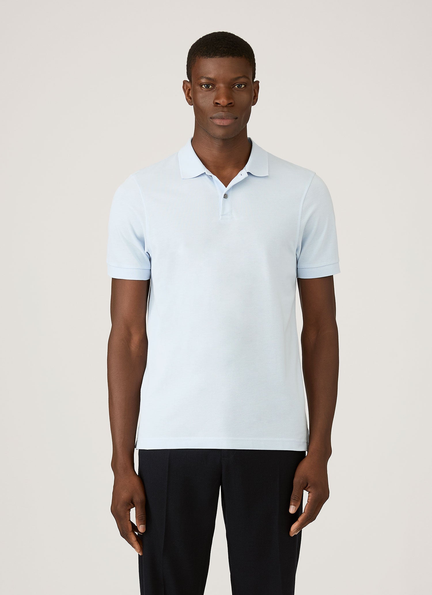 Men's Piqué Polo Shirt in Pastel Blue | Sunspel Men's Piqué Polo Shirt in Pastel Blue | Sunspel