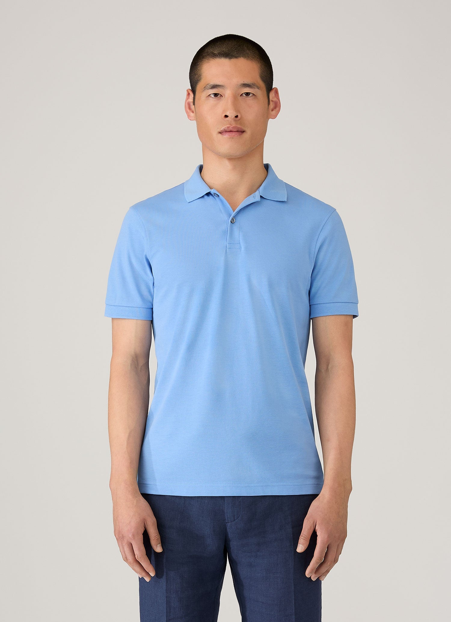Men's Piqué Polo Shirt in Azure Blue | Sunspel