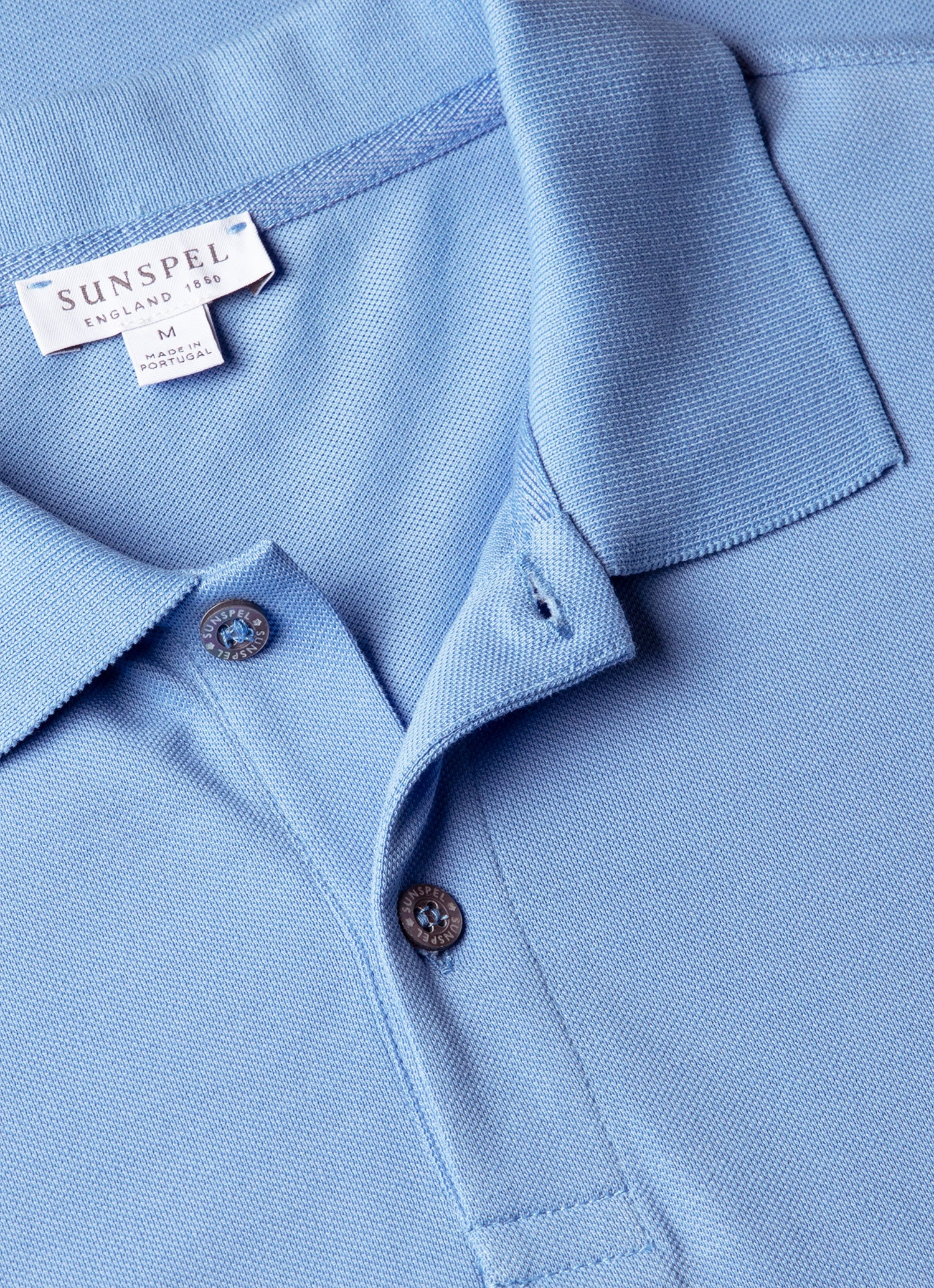 Men's Piqué Polo Shirt in Azure Blue | Sunspel