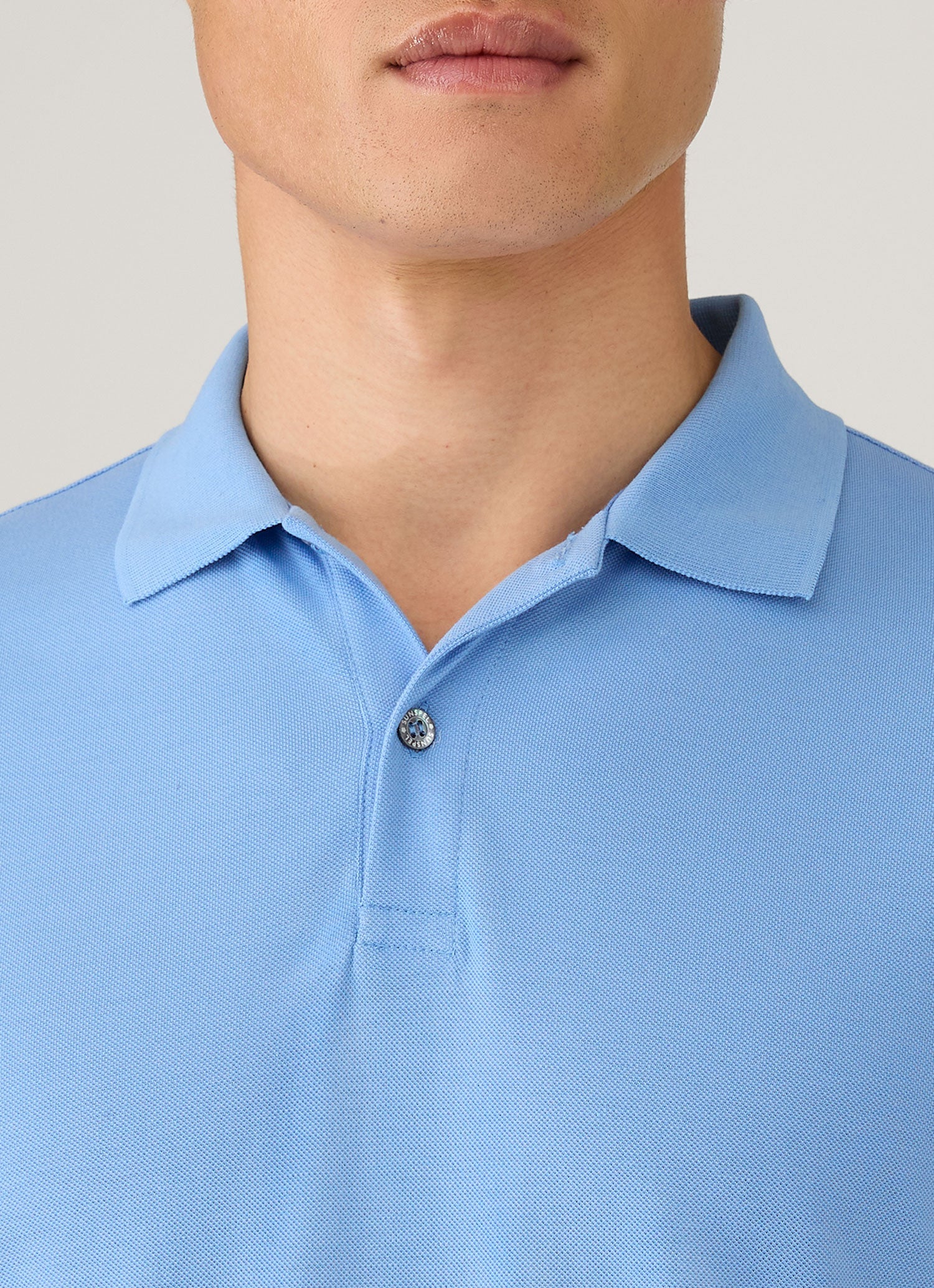 Men's Piqué Polo Shirt in Azure Blue | Sunspel Men's Piqué Polo Shirt in Azure Blue | Sunspel