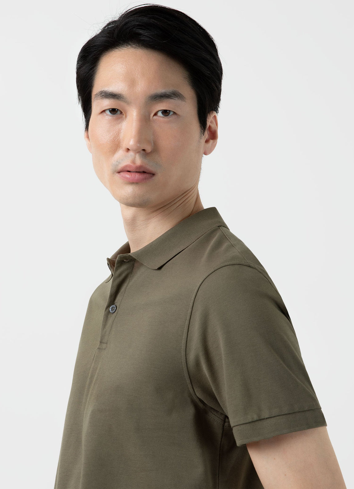 Men's Piqué Polo Shirt in Khaki | Sunspel