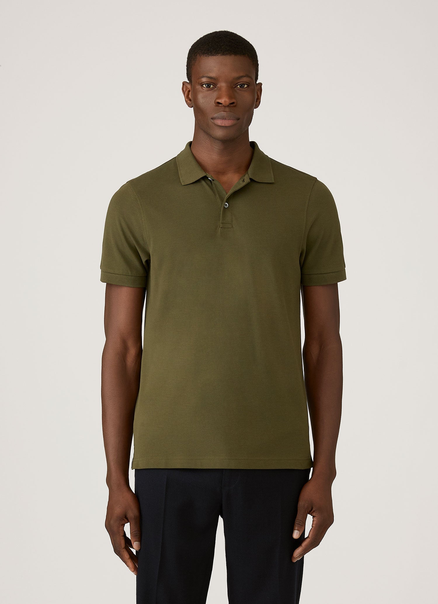 Men's Piqué Polo Shirt in Deep Olive | Sunspel