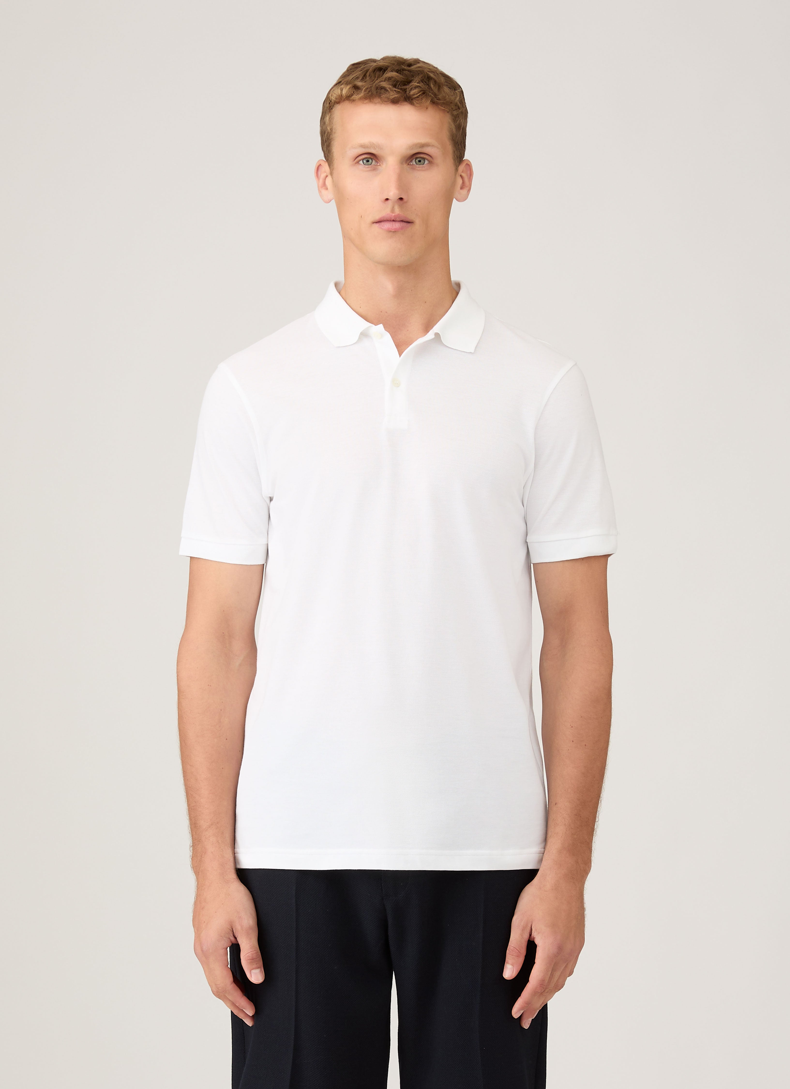 Men's Piqué Polo Shirt in White | Sunspel