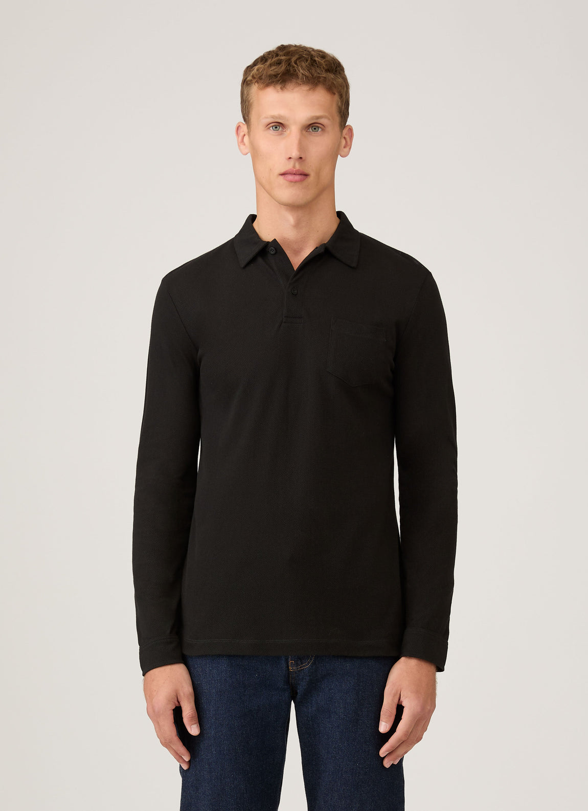 Sunspel Black Long Sleeve Riviera Polo Sunspel Black Long Sleeve Riviera Polo