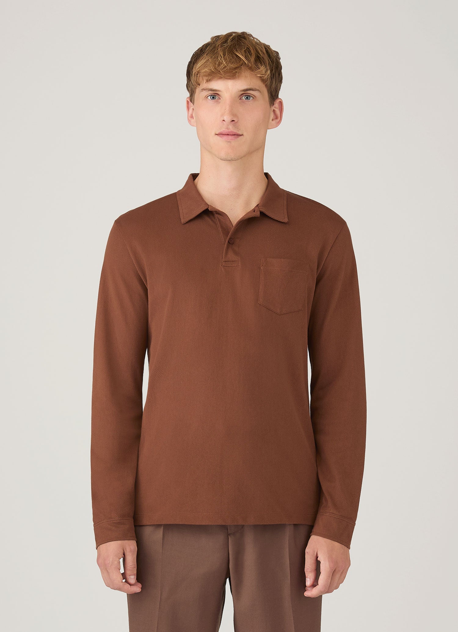 26SS ANCELLM L/S POLO BROWN サイズ2 ANCELLM（アンセルム） 2026SS 26SS L/S POLO Brown - Laid back
