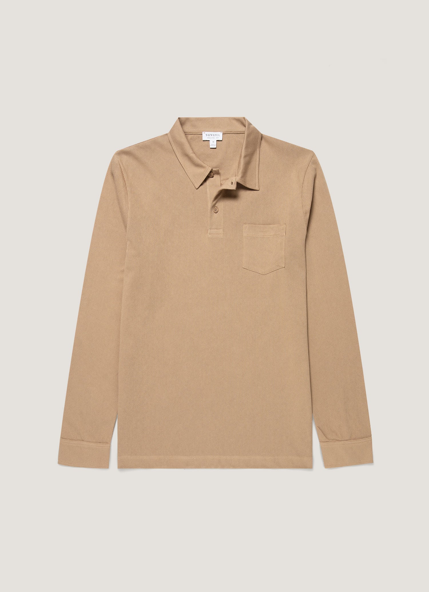 Men's Long Sleeve Riviera Polo Shirt in Dark Beige | Sunspel