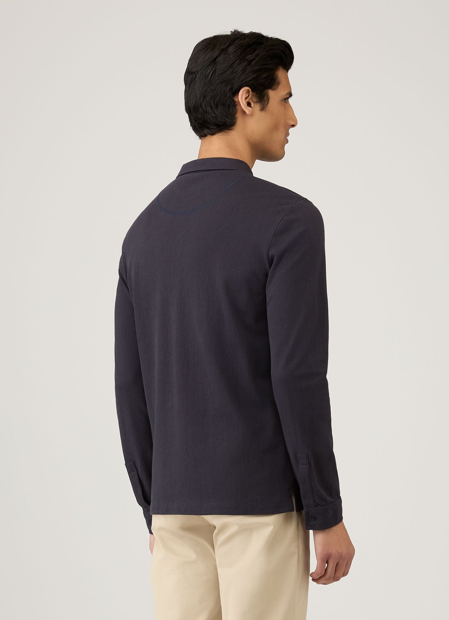 Men's Long Sleeve Riviera Polo Shirt in Navy | Sunspel