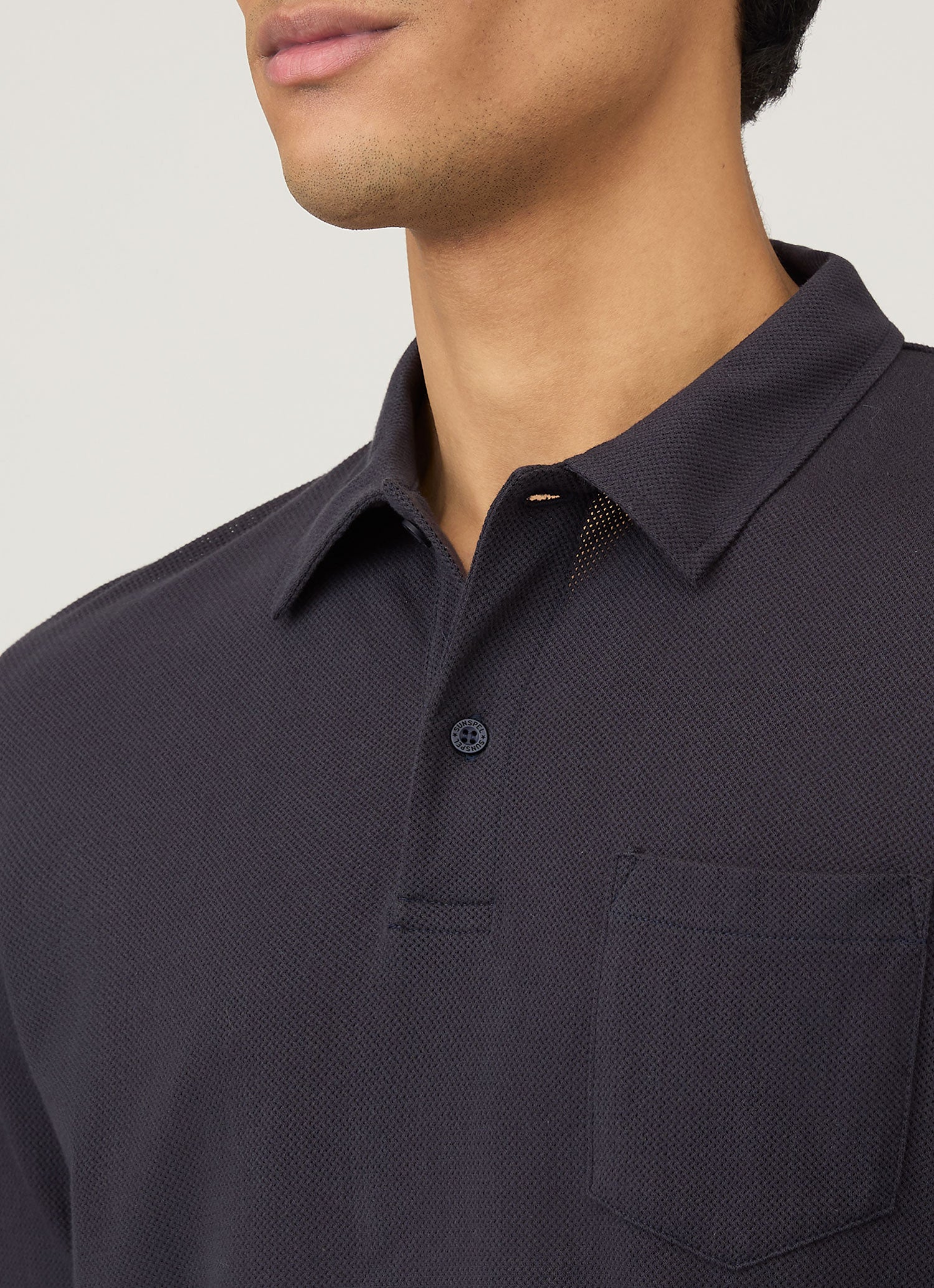 Men's Long Sleeve Riviera Polo Shirt in Navy | Sunspel Men's Long Sleeve Riviera Polo Shirt in Navy | Sunspel