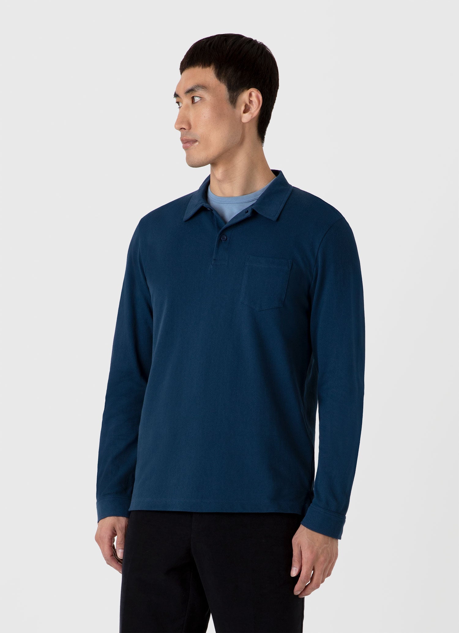 Men's Long Sleeve Riviera Polo Shirt in Naval Blue