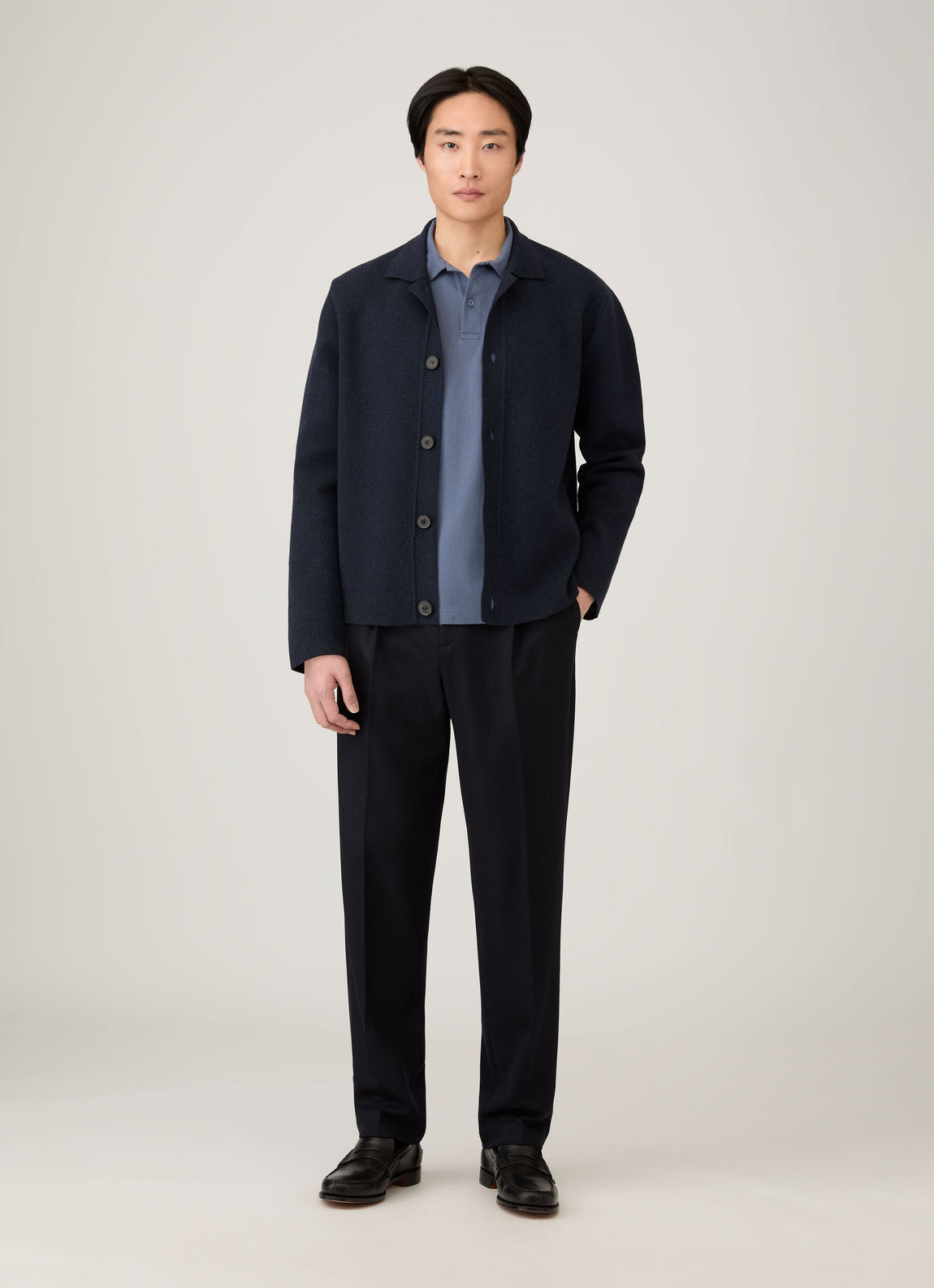 Men's Long Sleeve Riviera Polo Shirt in Selvedge Blue