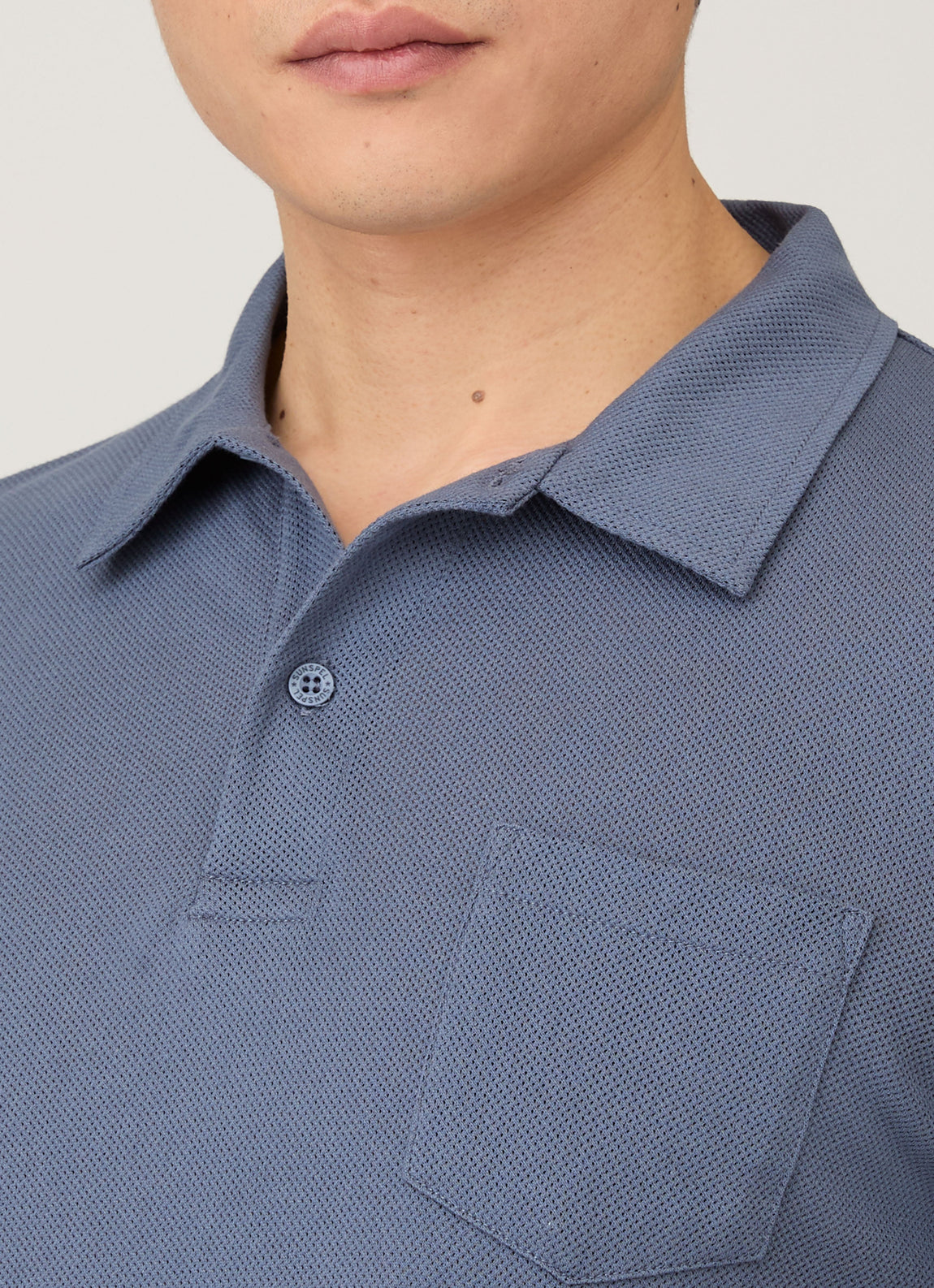 Men's Long Sleeve Riviera Polo Shirt in Selvedge Blue