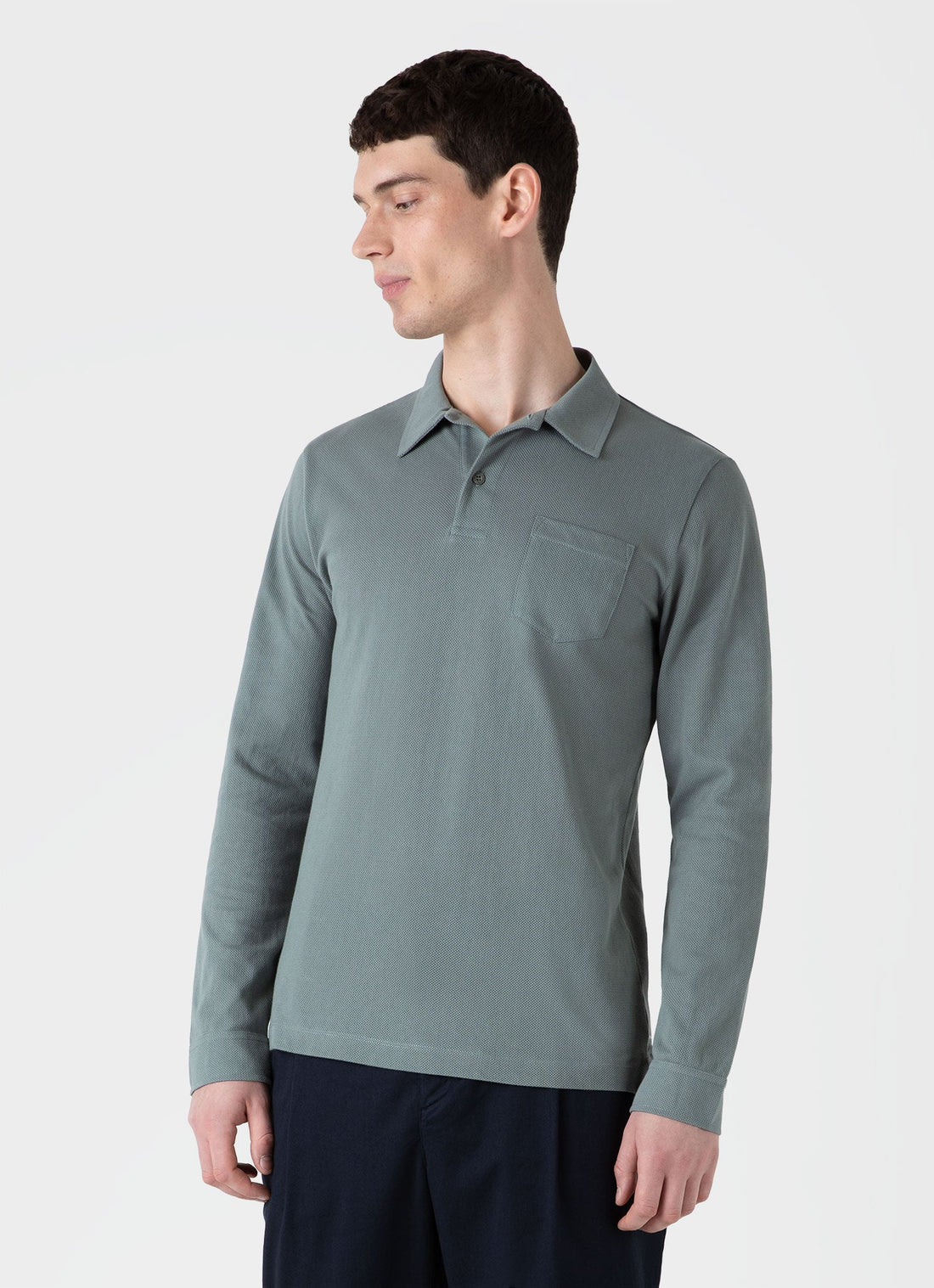 Men's Long Sleeve Riviera Polo Shirt in Smoke Green