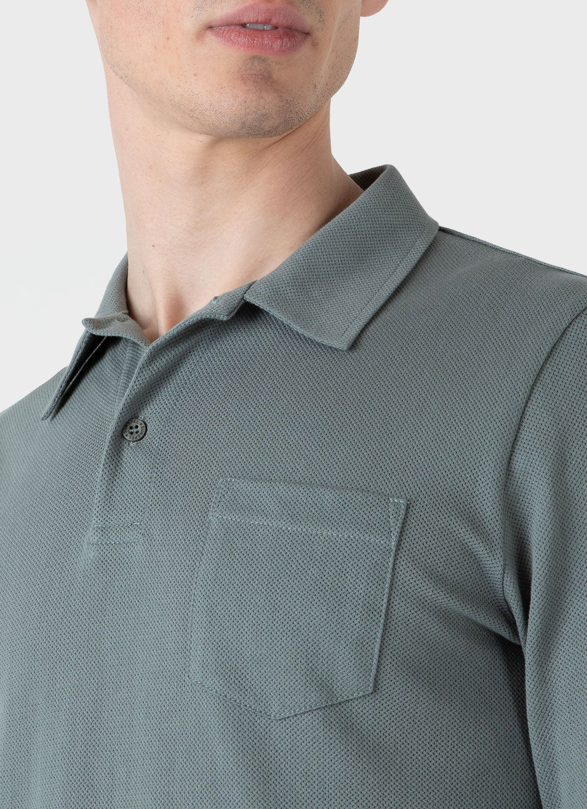 Men's Long Sleeve Riviera Polo Shirt in Smoke Green