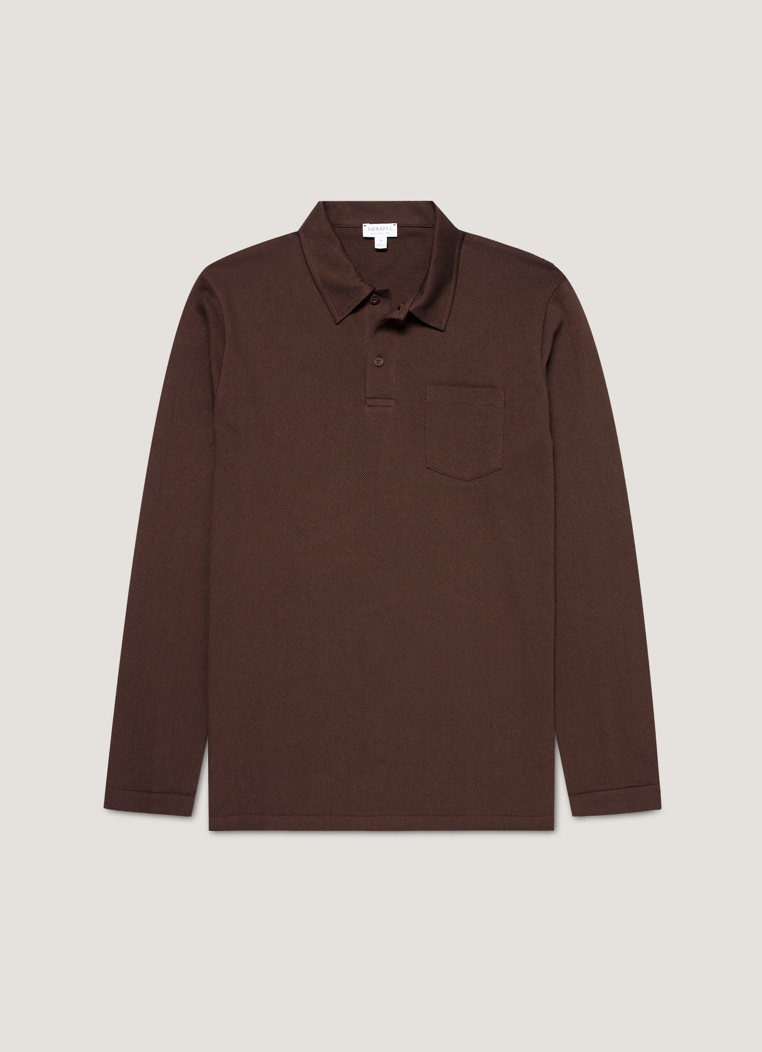 Men's Long Sleeve Riviera Polo Shirt in Bakelite | Sunspel
