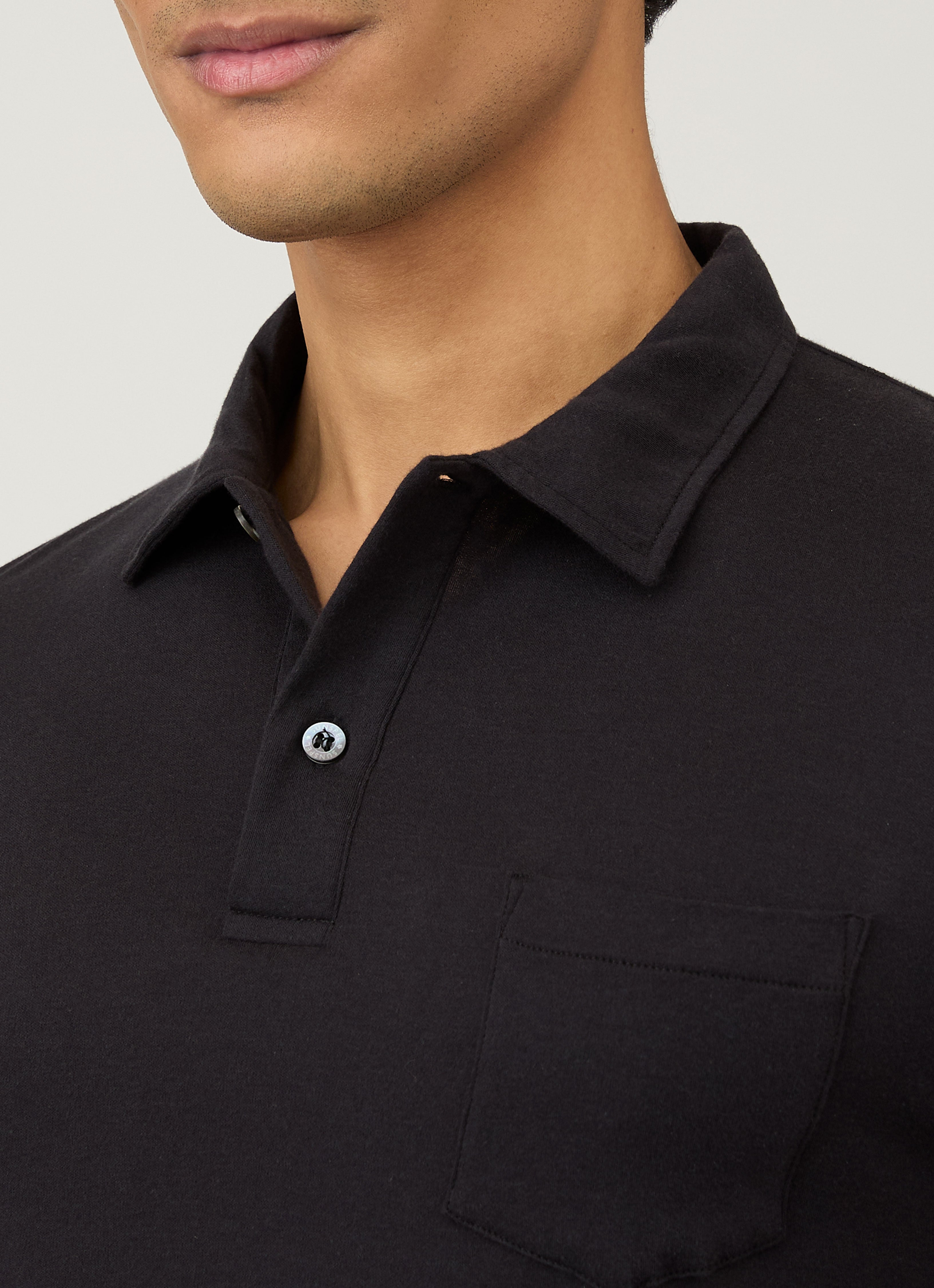 Men's Sea Island Cotton Jersey Polo Shirt in Black | Sunspel