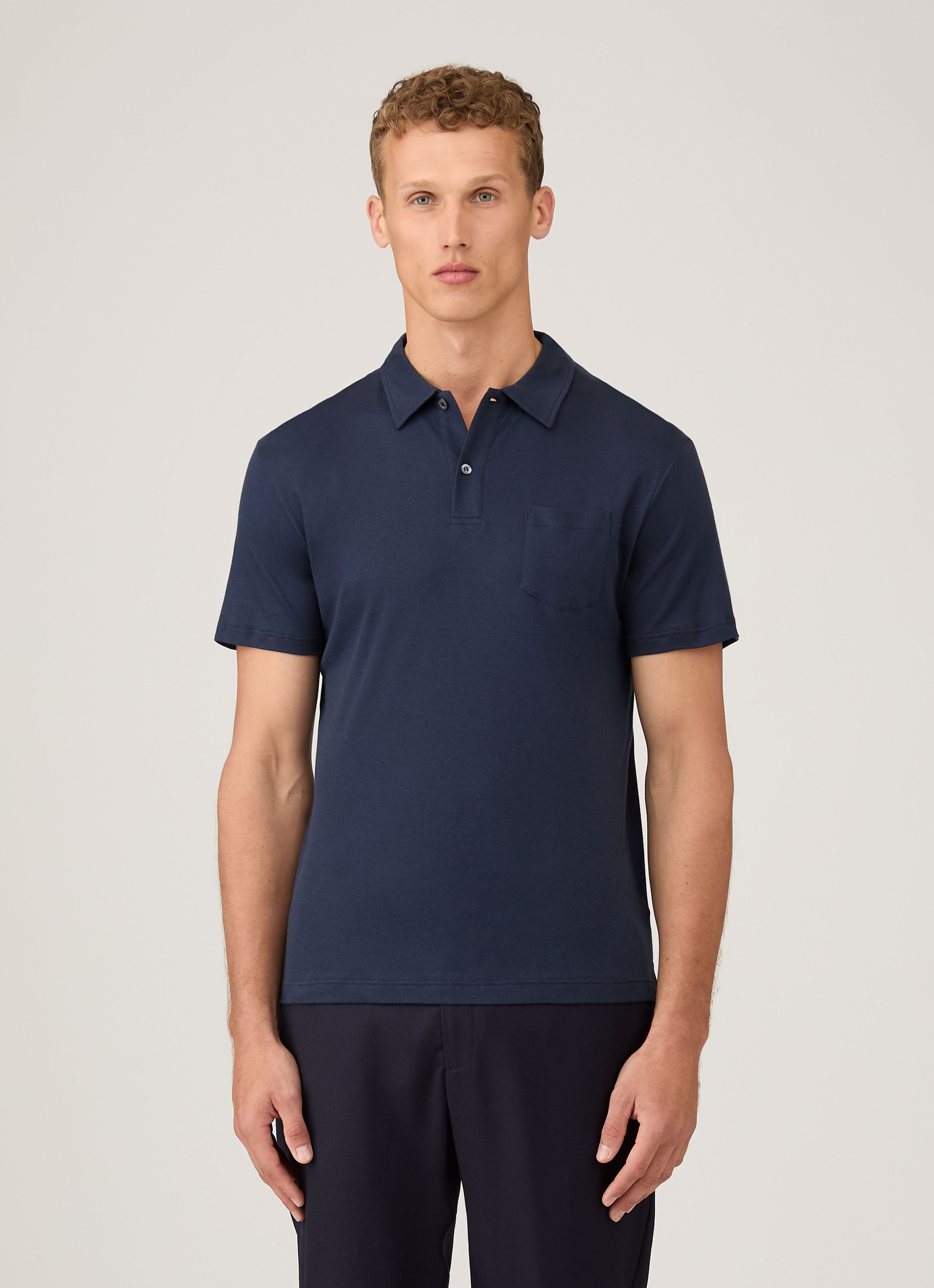 Men's Sea Island Cotton Jersey Polo Shirt in Navy | Sunspel
