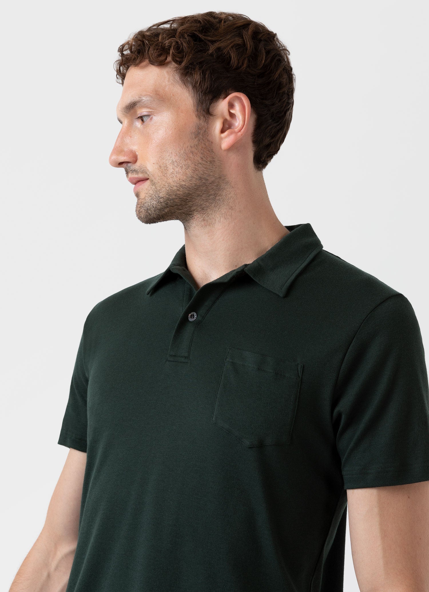 Men's Sea Island Cotton Riviera Polo Shirt in Seaweed | Sunspel