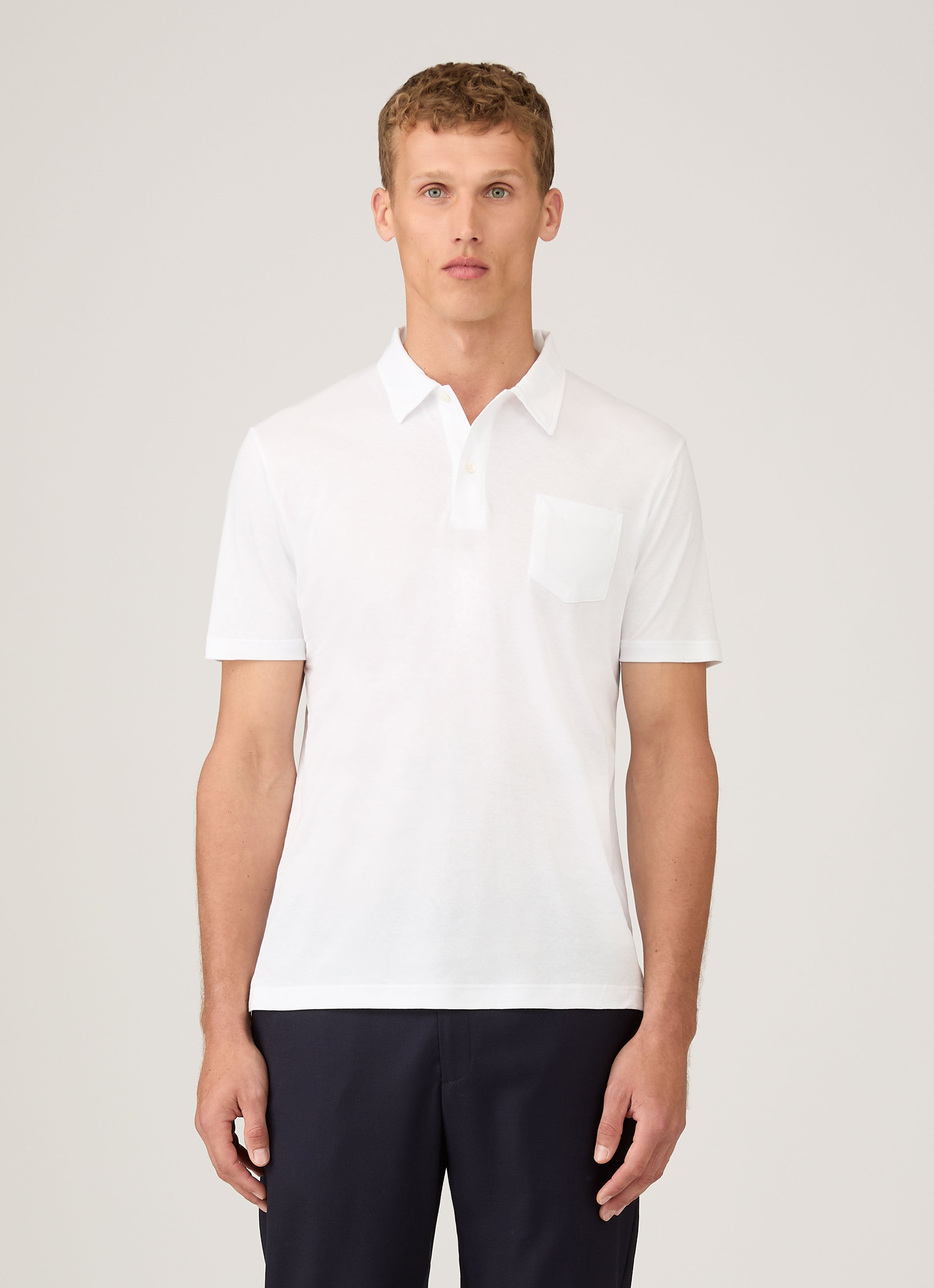 Men's Sea Island Cotton Jersey Polo Shirt in White | Sunspel