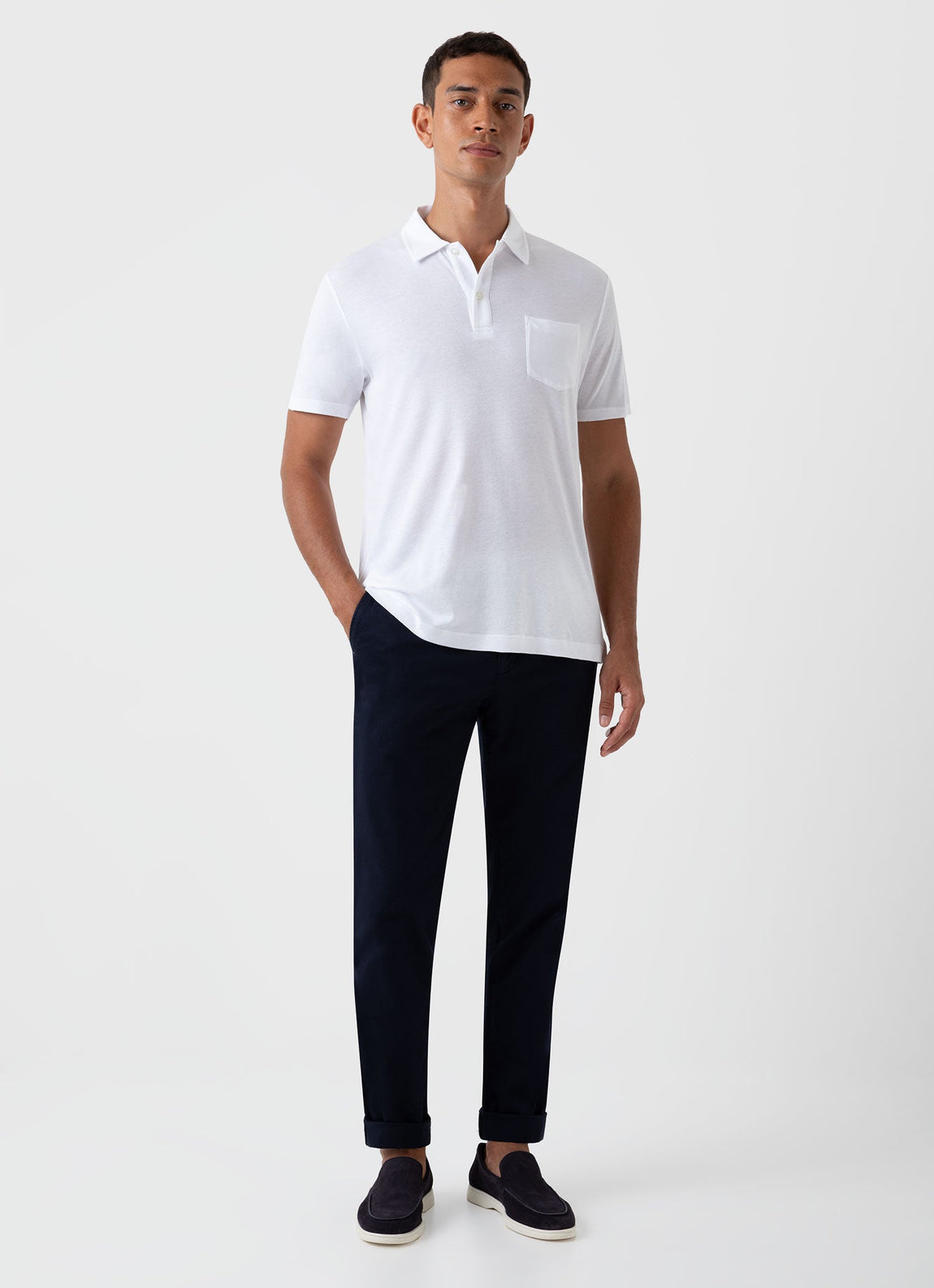 Men's Sea Island Cotton Riviera Polo Shirt in White | Sunspel