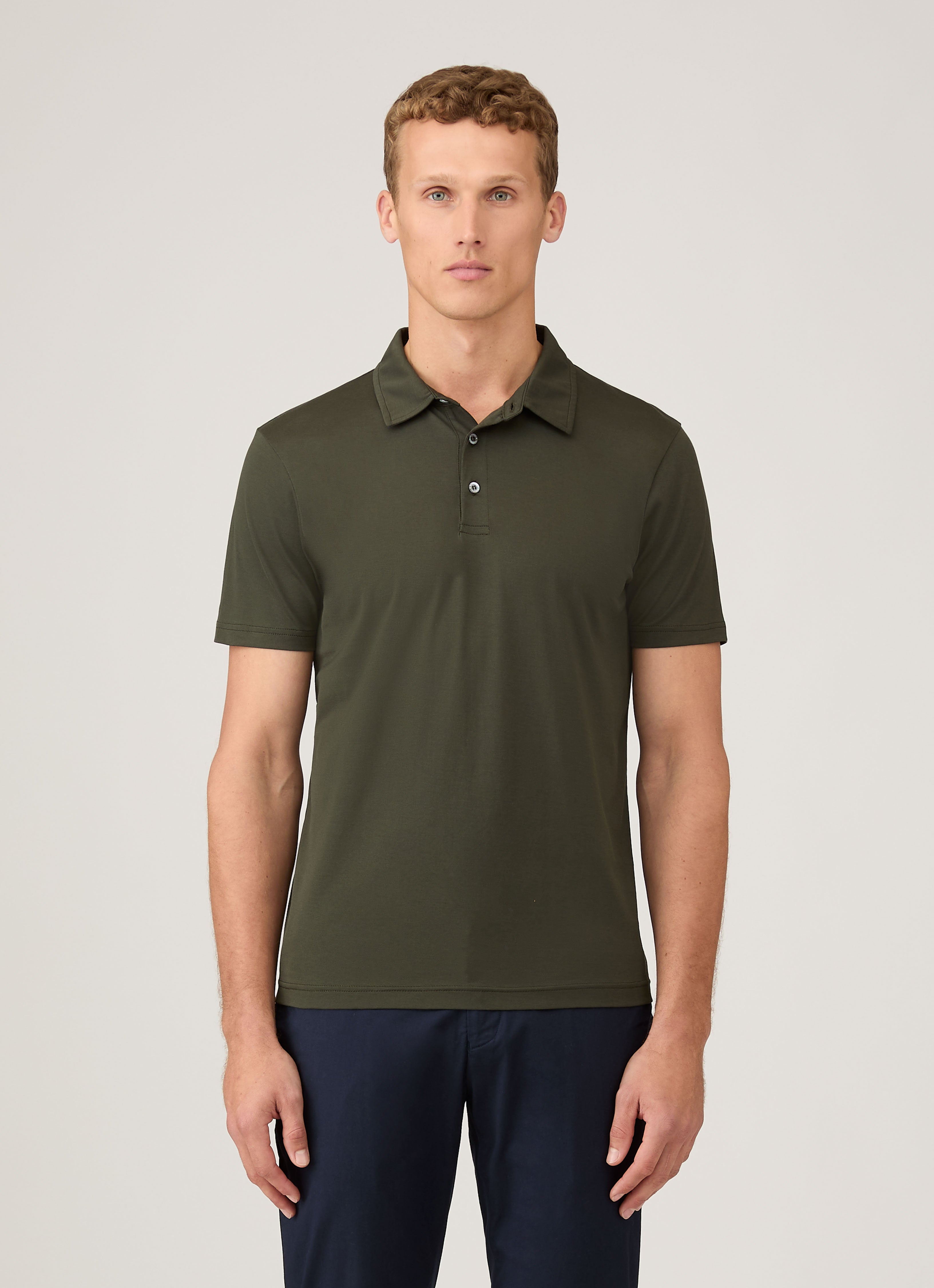 Men's Classic Jersey Polo Shirt in Dark Green | Sunspel