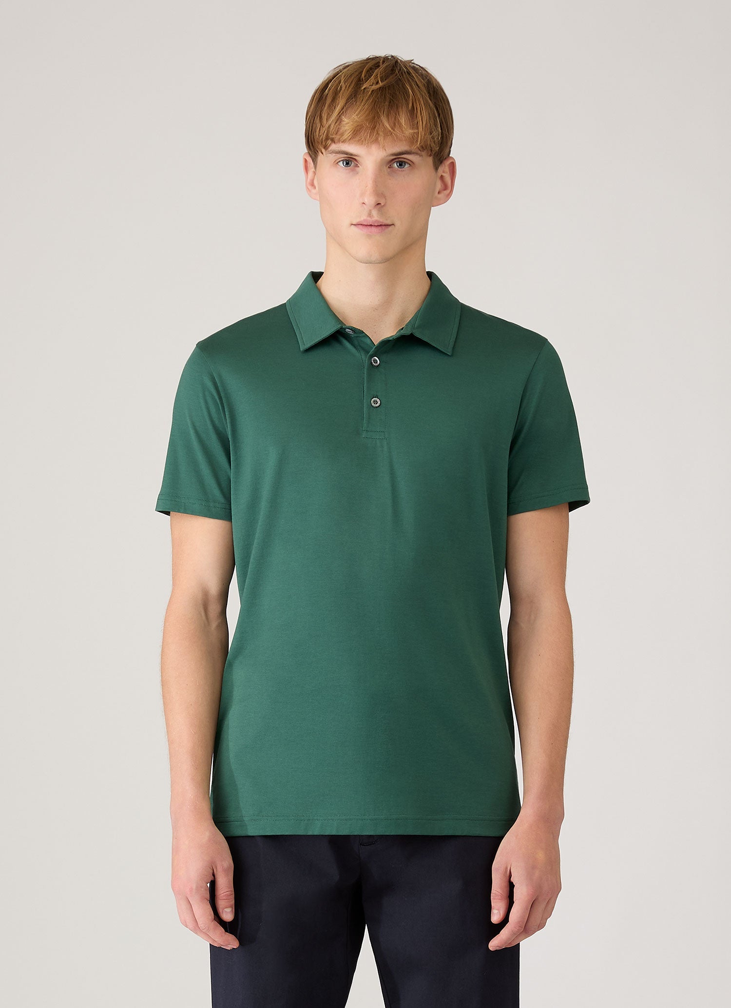 Men's Classic Jersey Polo Shirt in Forest | Sunspel