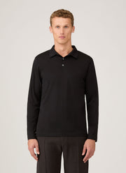 Men's Long Sleeve Classic Jersey Polo Shirt in Black