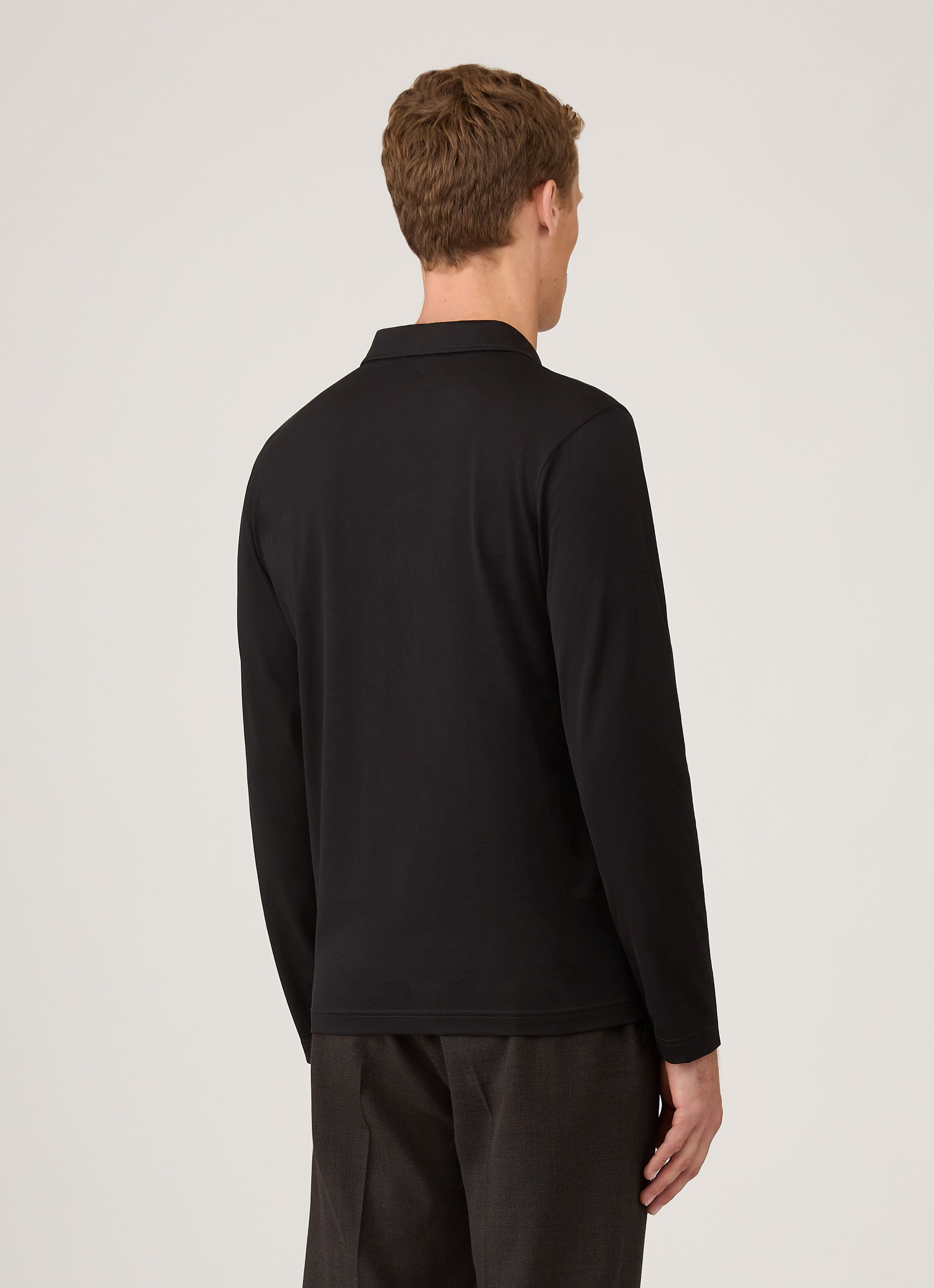 Men's Long Sleeve Classic Jersey Polo Shirt in Black