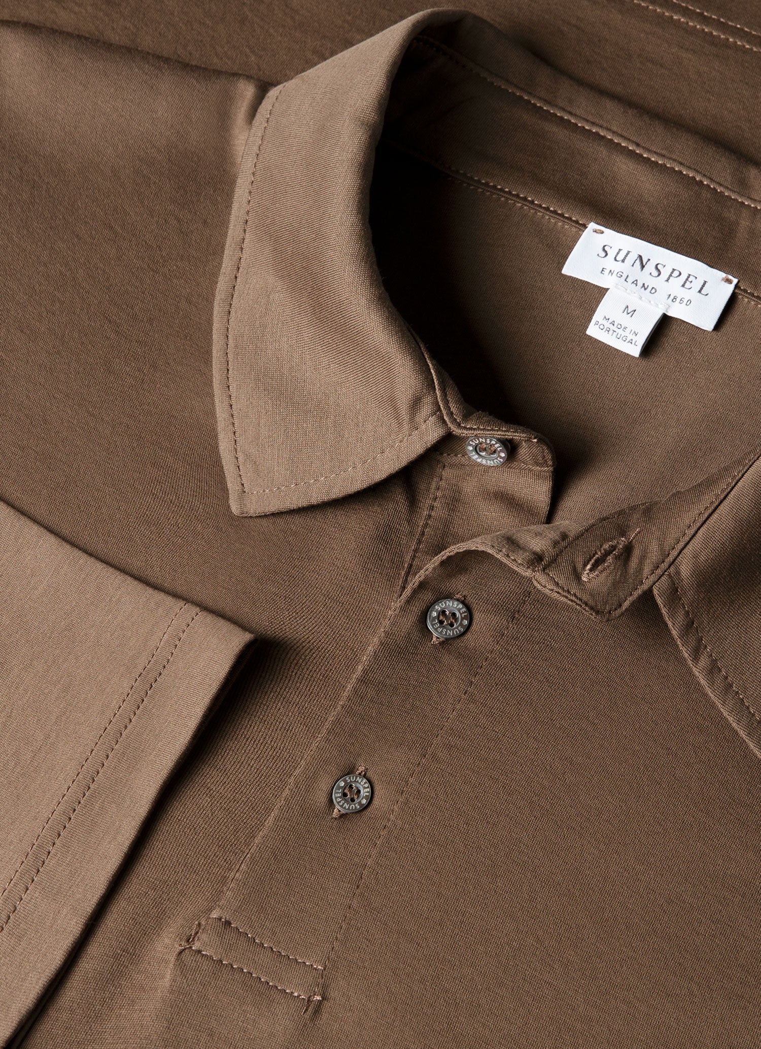 Men's Long Sleeve Classic Jersey Polo Shirt in Bark | Sunspel
