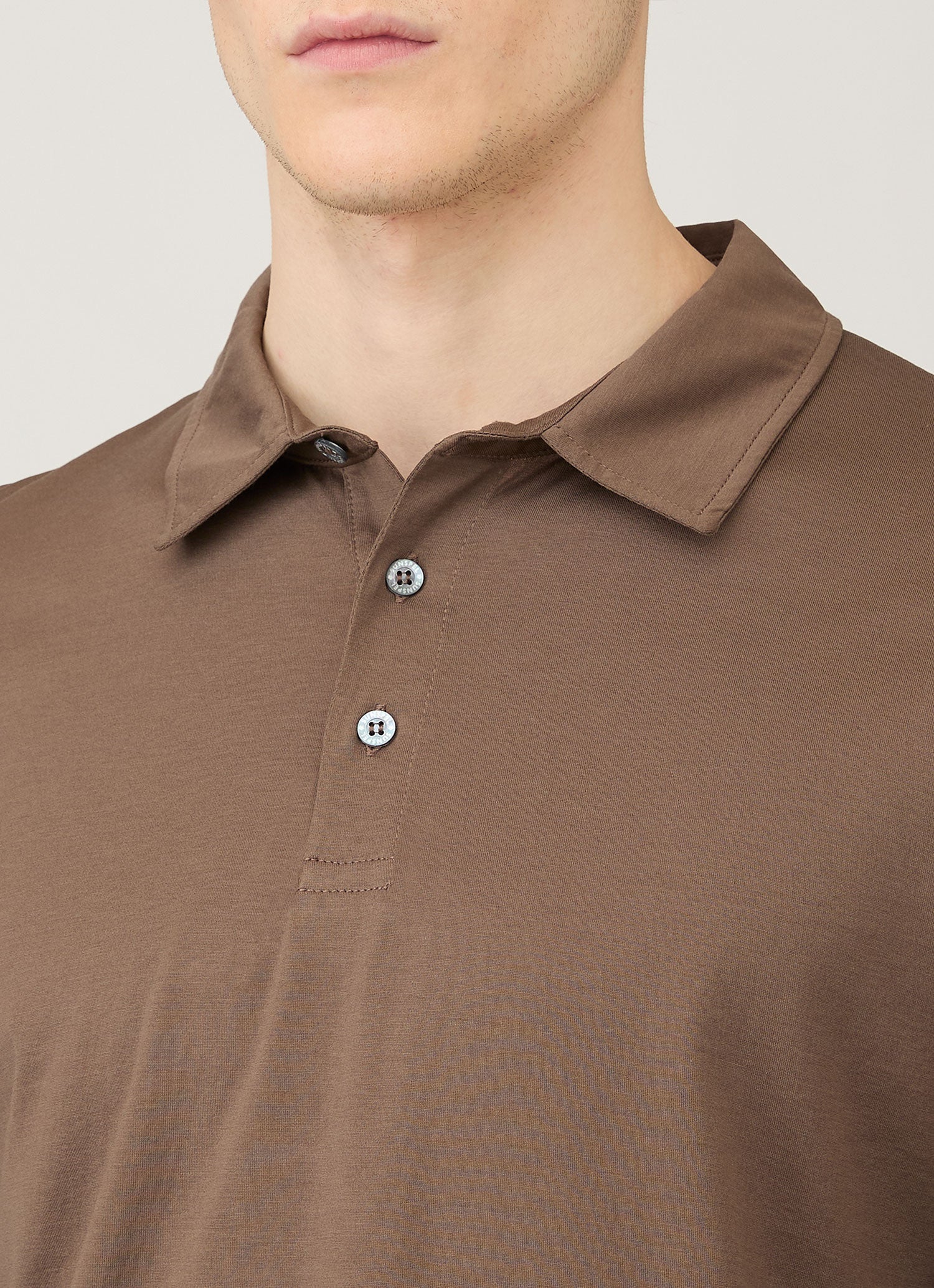 Men's Long Sleeve Classic Jersey Polo Shirt in Bark | Sunspel