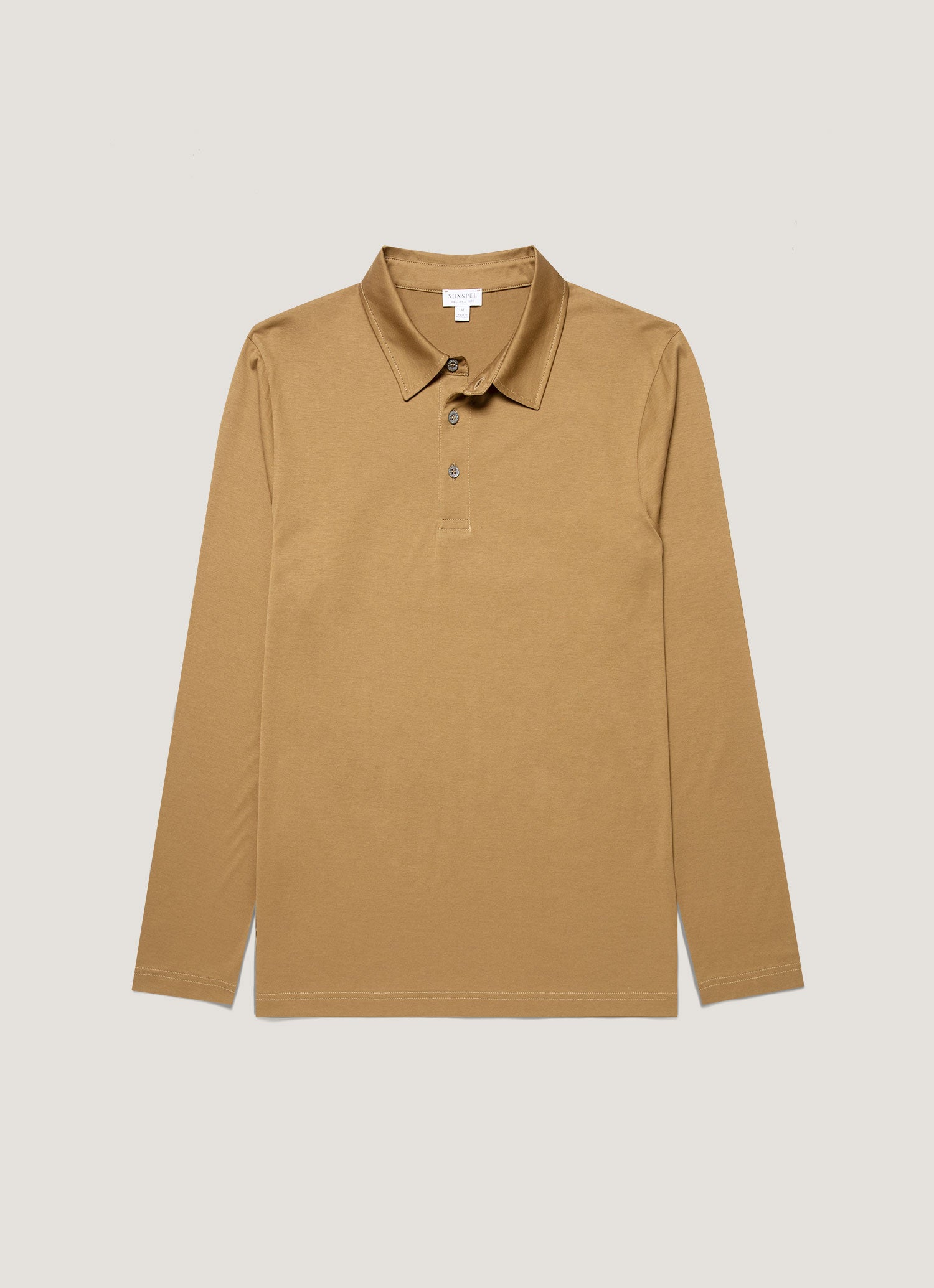 Men's Long Sleeve Classic Jersey Polo Shirt in Walnut | Sunspel