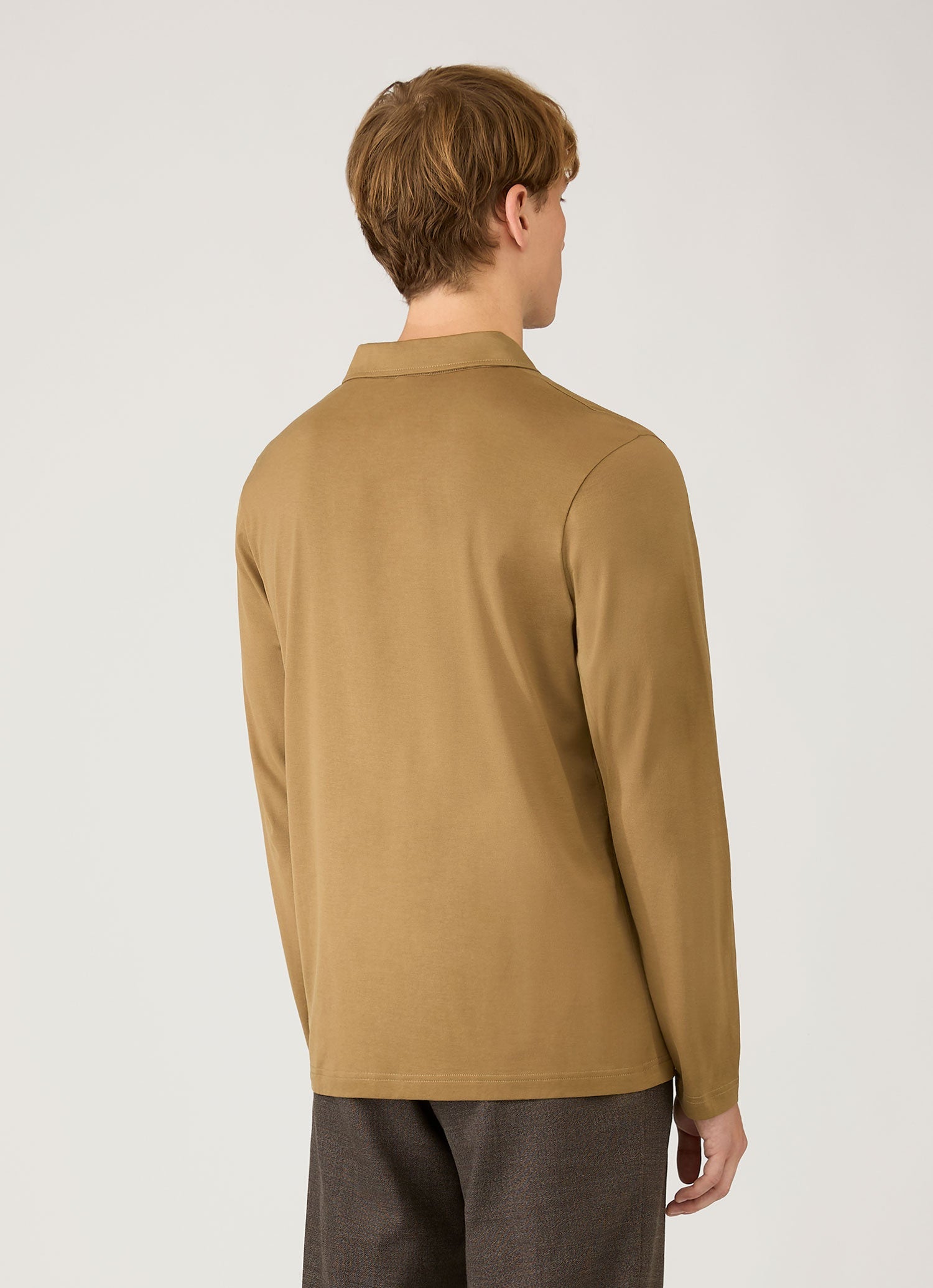 Men's Long Sleeve Classic Jersey Polo Shirt in Walnut | Sunspel