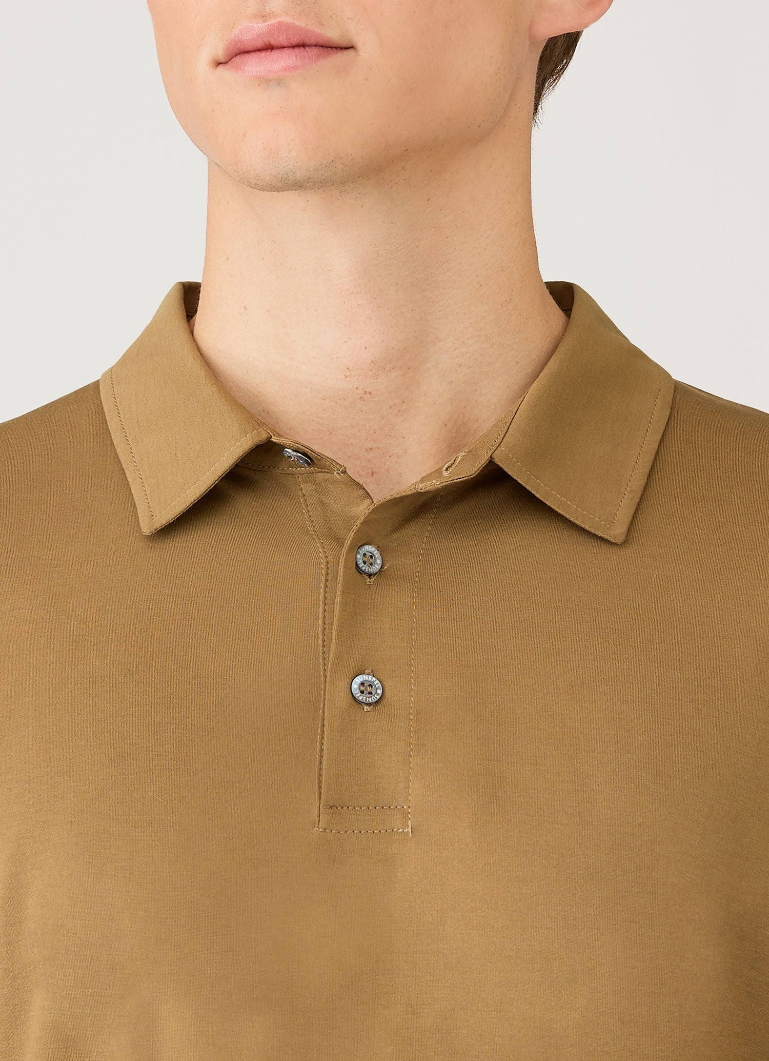 Men's Long Sleeve Classic Jersey Polo Shirt in Walnut | Sunspel