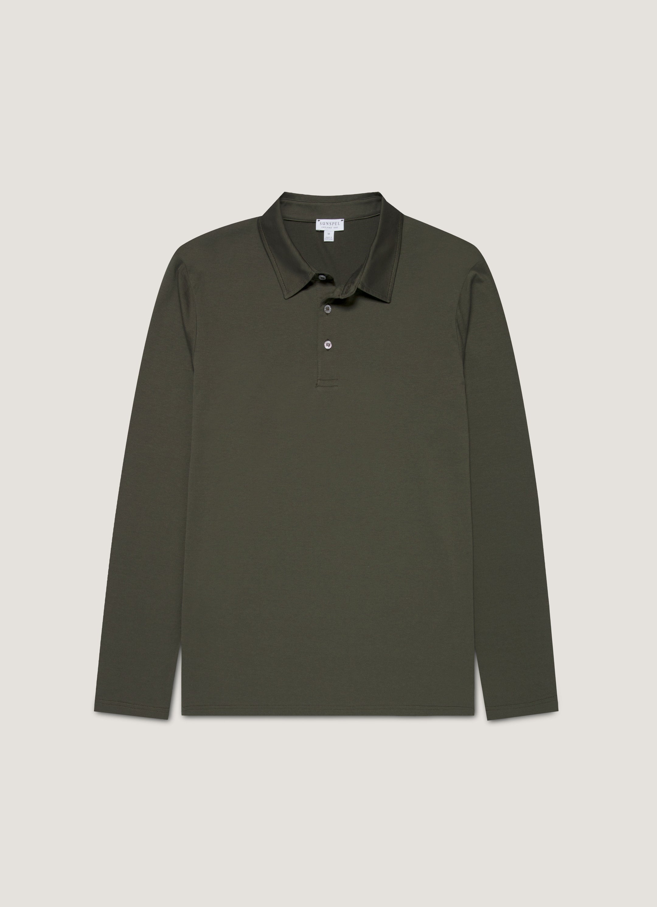 Men's Long Sleeve Classic Jersey Polo Shirt in Dark Green