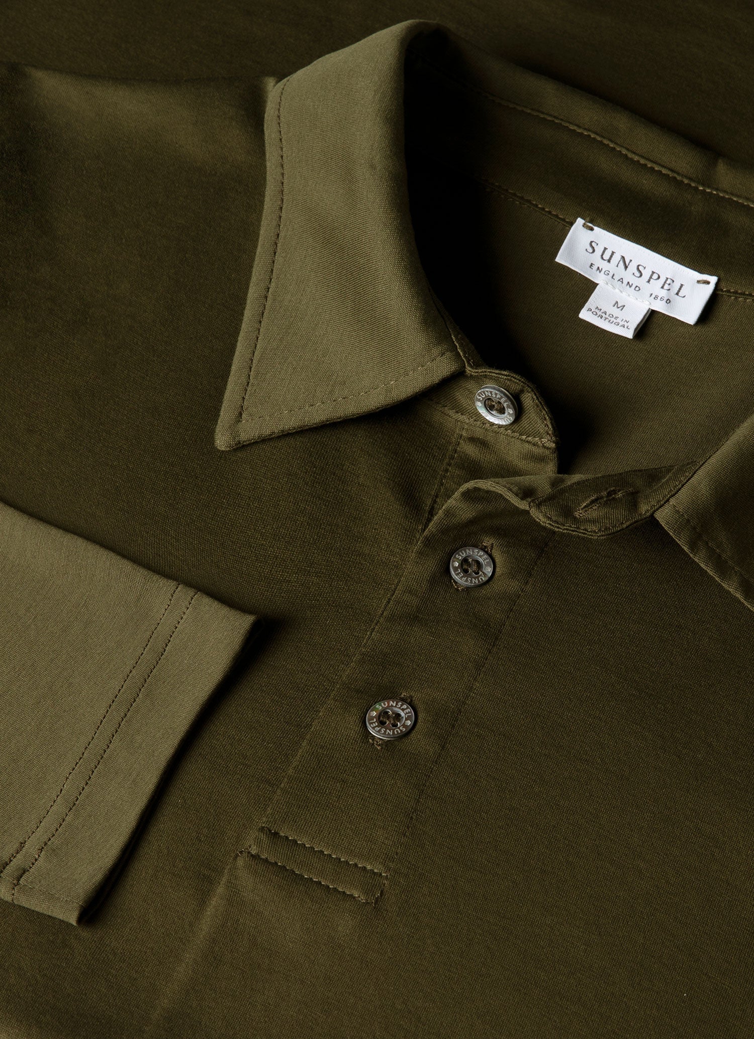 Men's Long Sleeve Classic Jersey Polo Shirt in Deep Olive | Sunspel