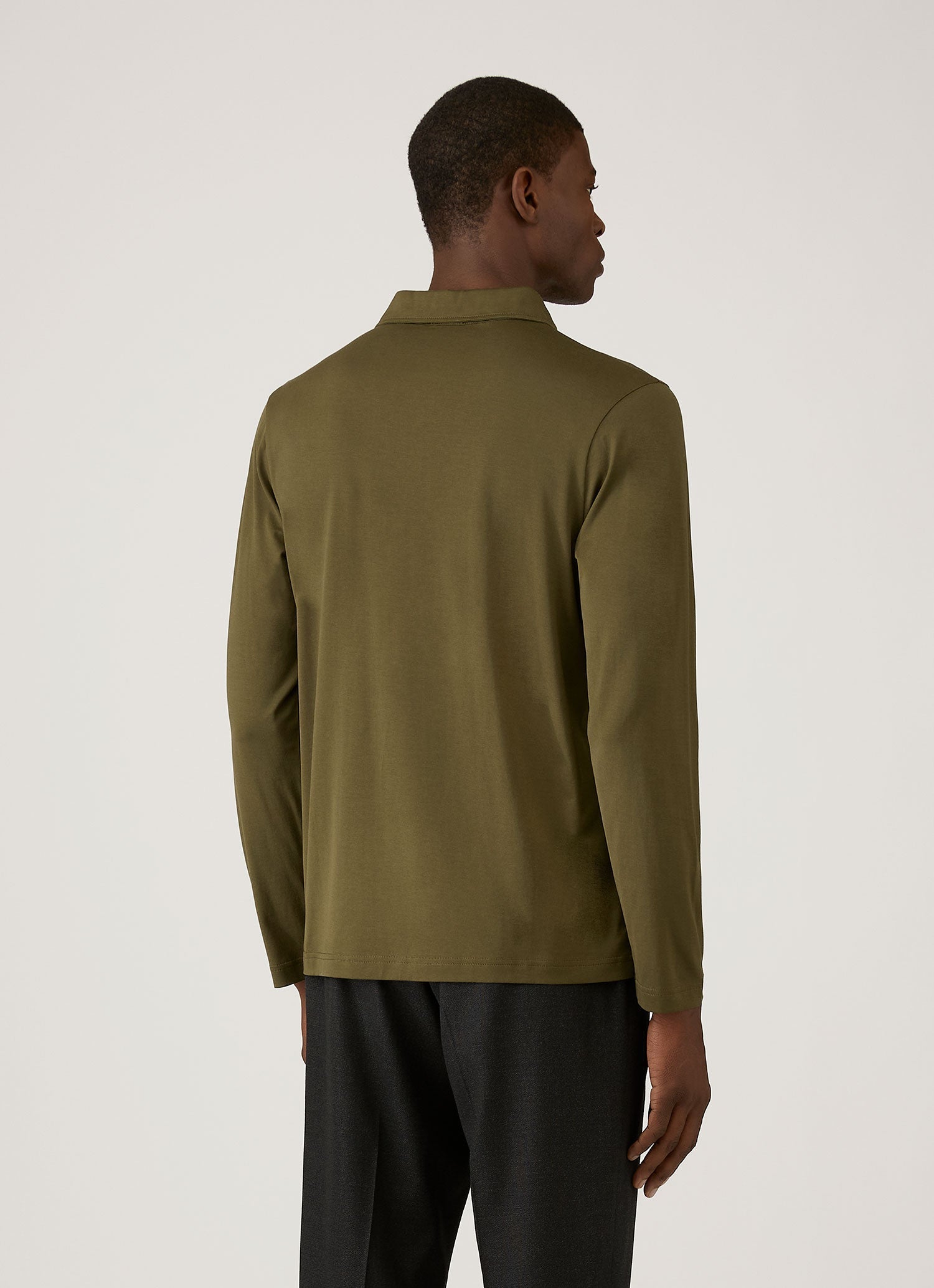 Men's Long Sleeve Classic Jersey Polo Shirt in Deep Olive | Sunspel
